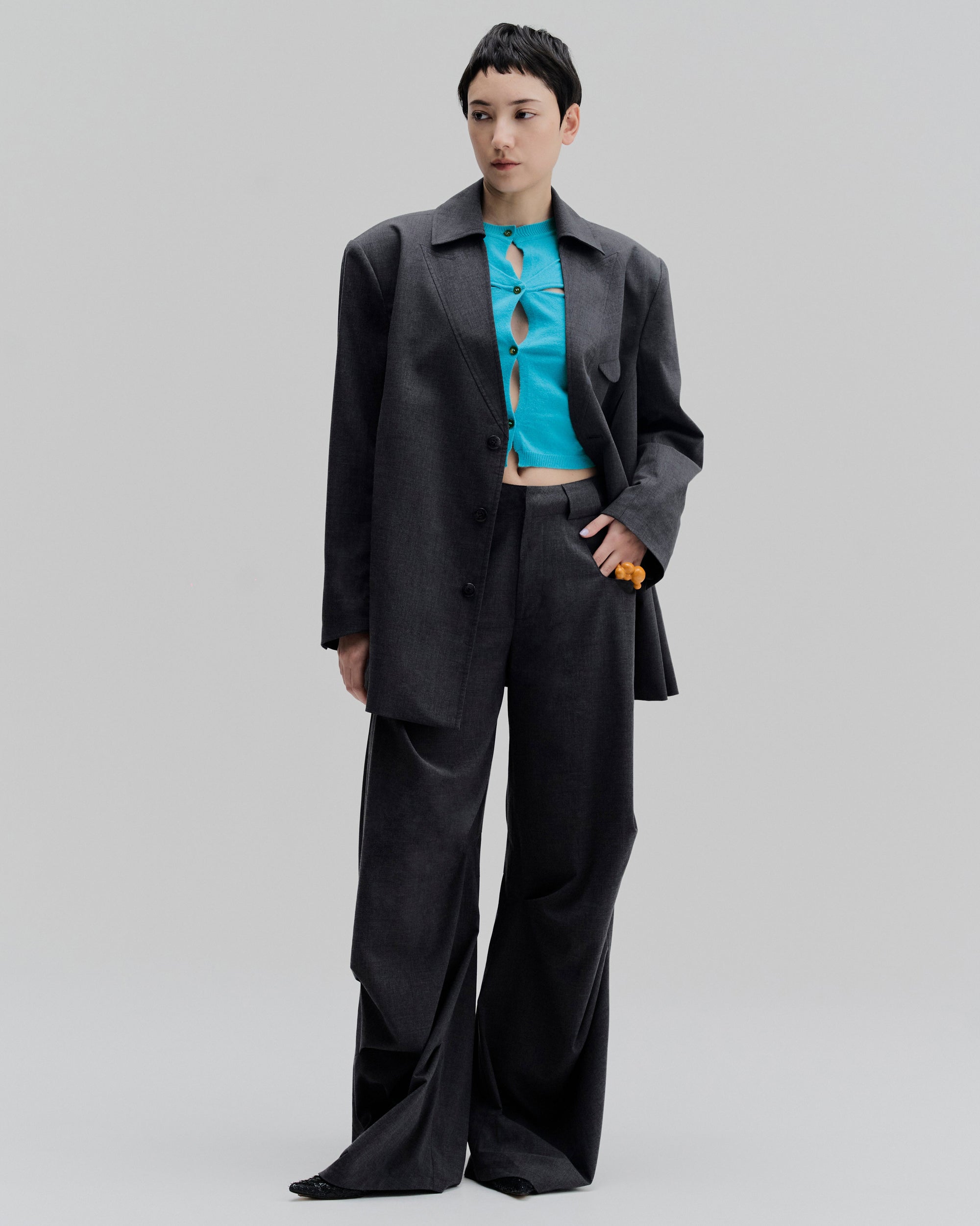 Structured High-Rise Pleated Pants | Dark Gray