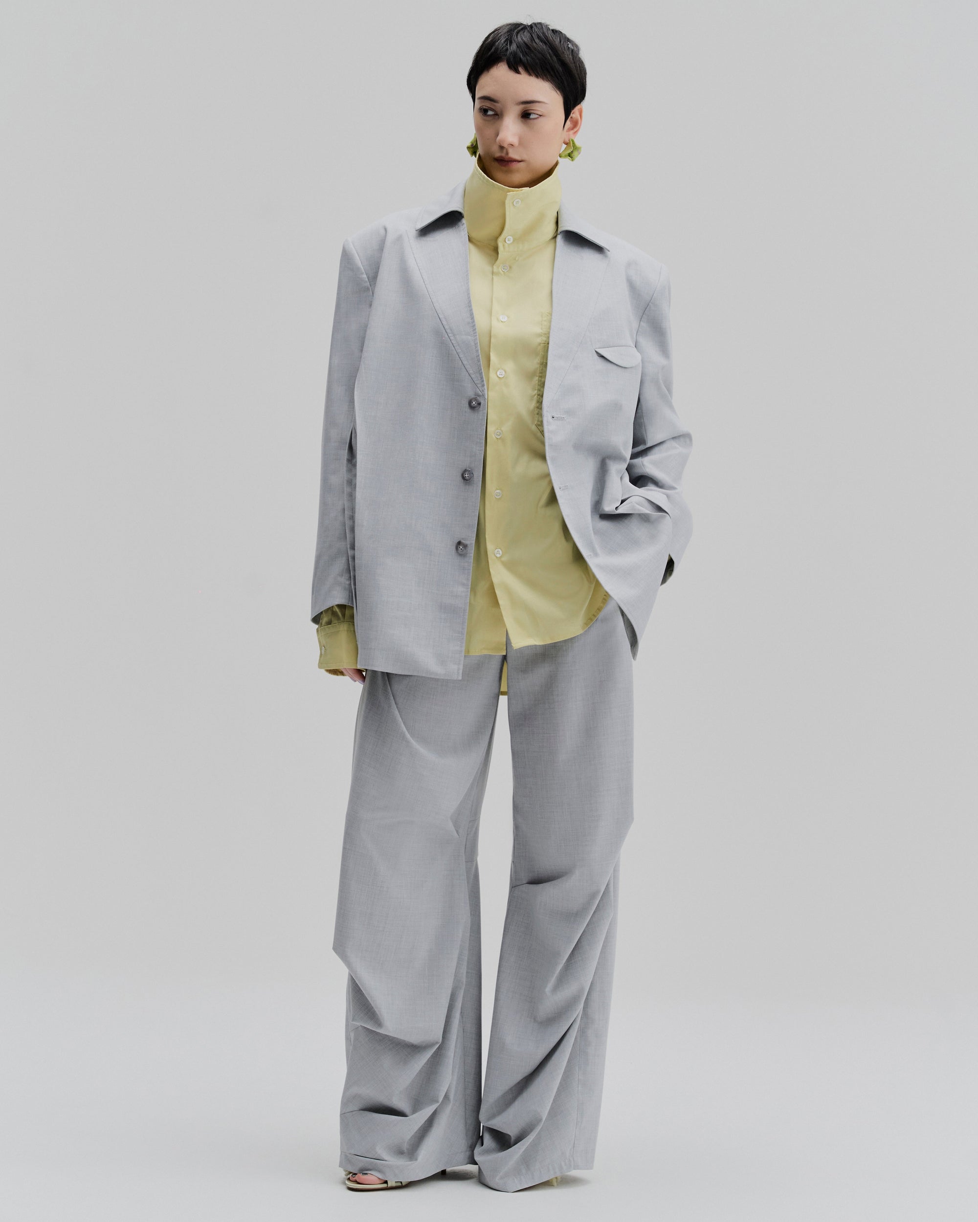 Structured High-Rise Pleated Pants | Light Gray