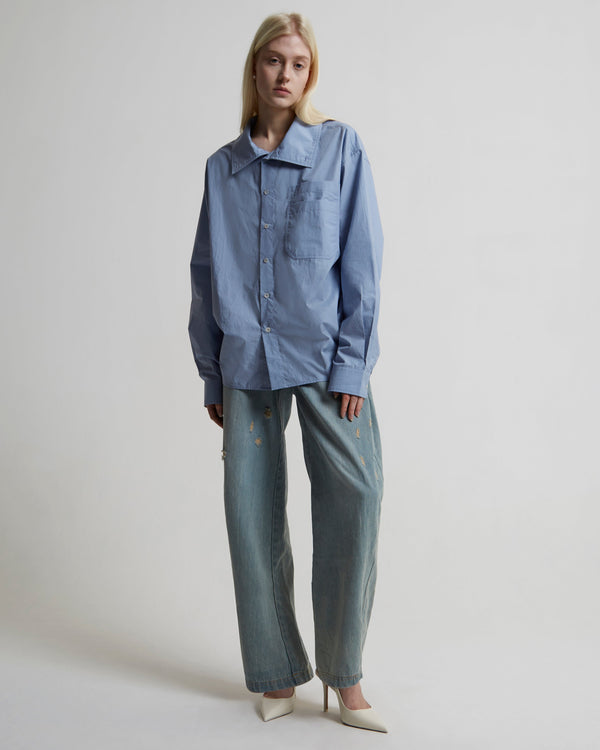 Convertible Collar Shirt | Light Blue