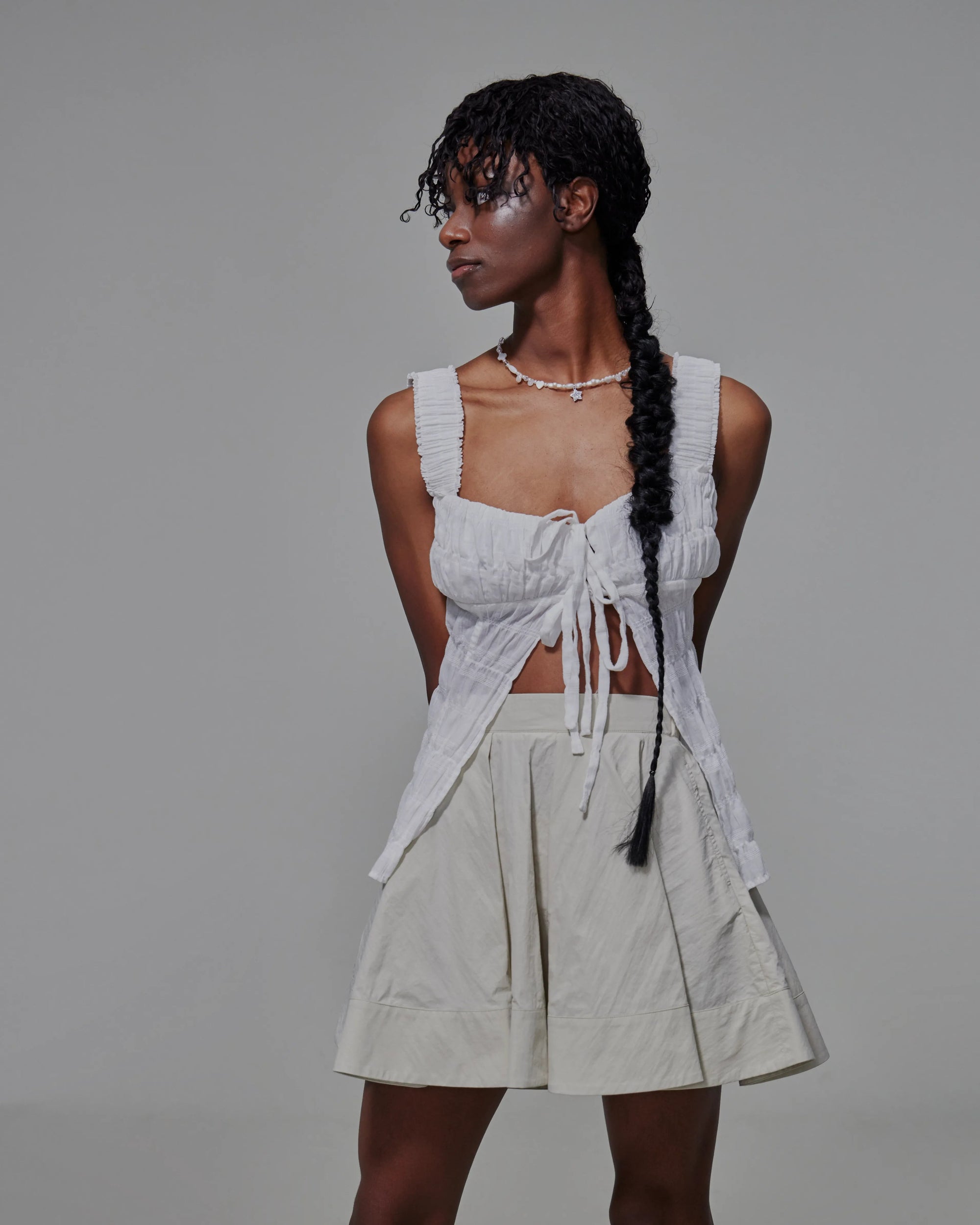 Gathered Chest Front Tie Top