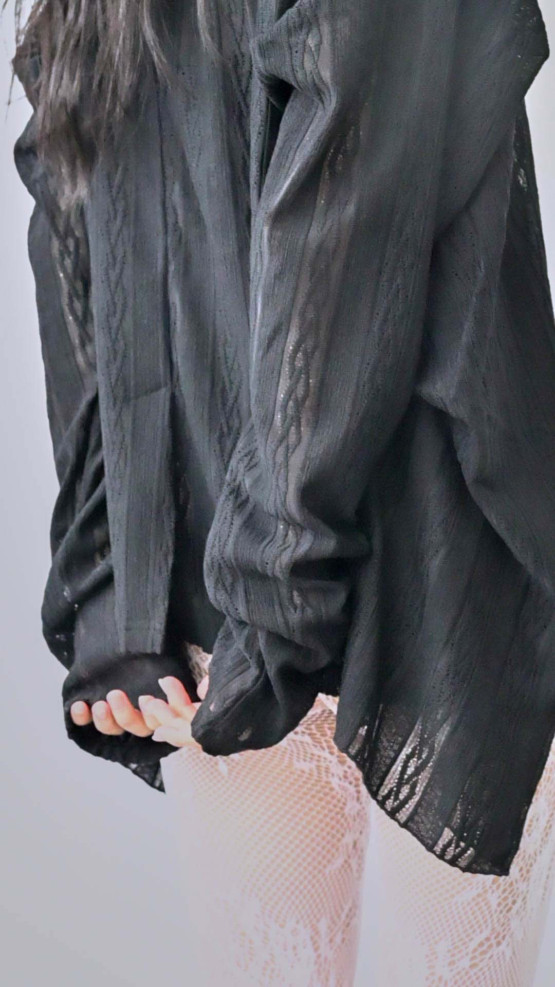 レース立体ニットオーバーシャツ｜black