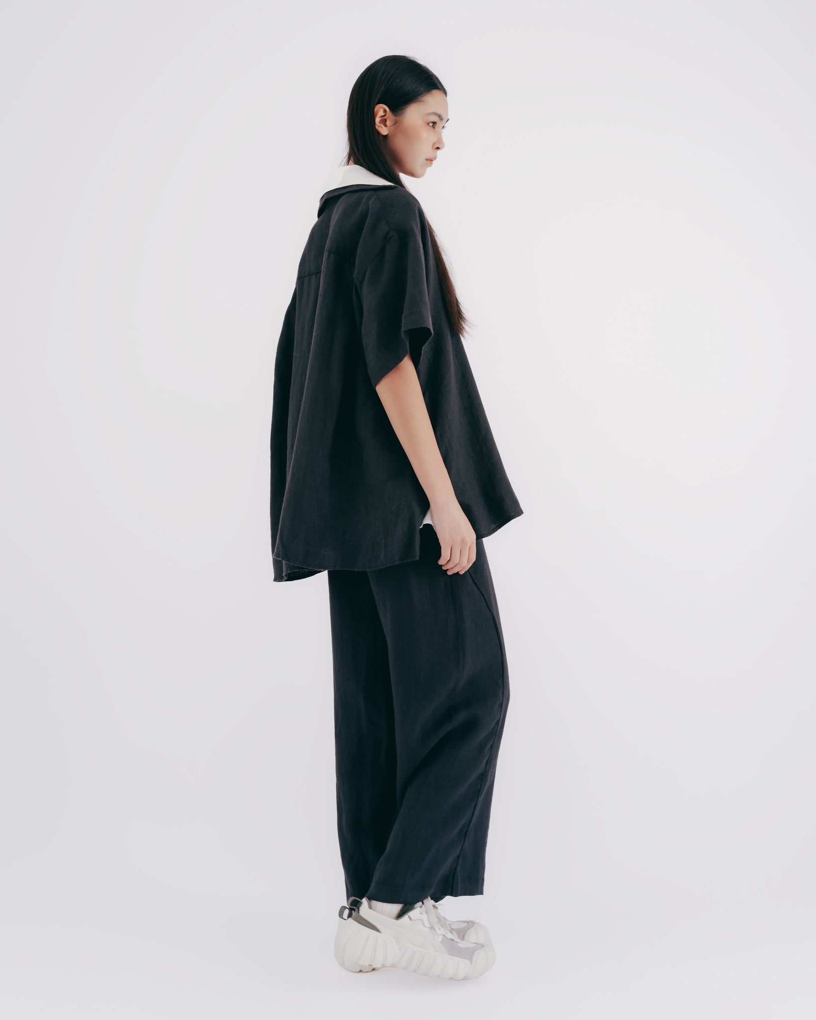 Vネック オープンカラー半袖シャツ｜black 4