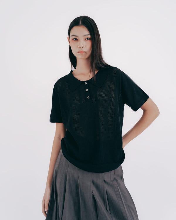 前後2WAY ニットPOLOシャツ｜black