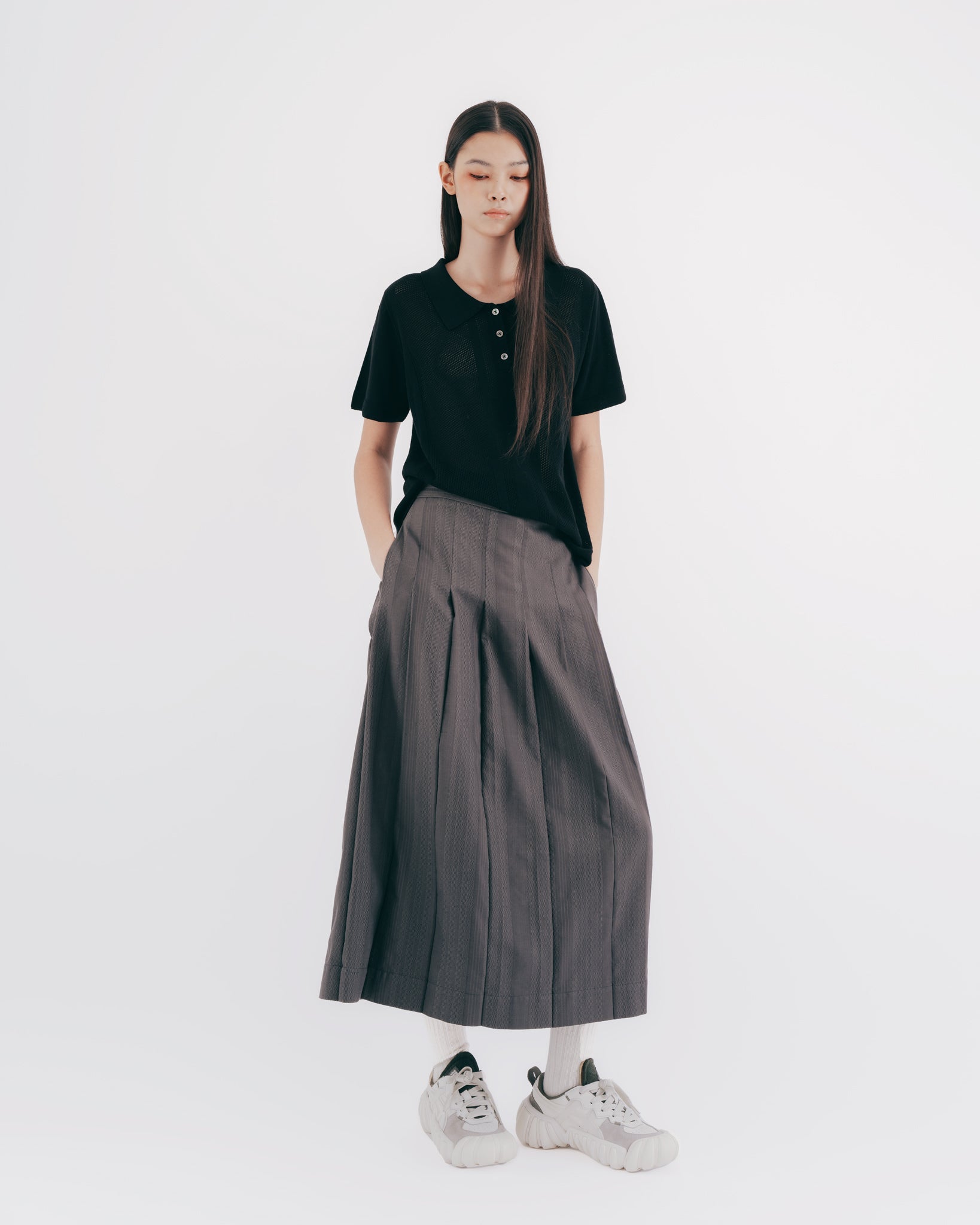 前後2WAY ニットPOLOシャツ｜black 3