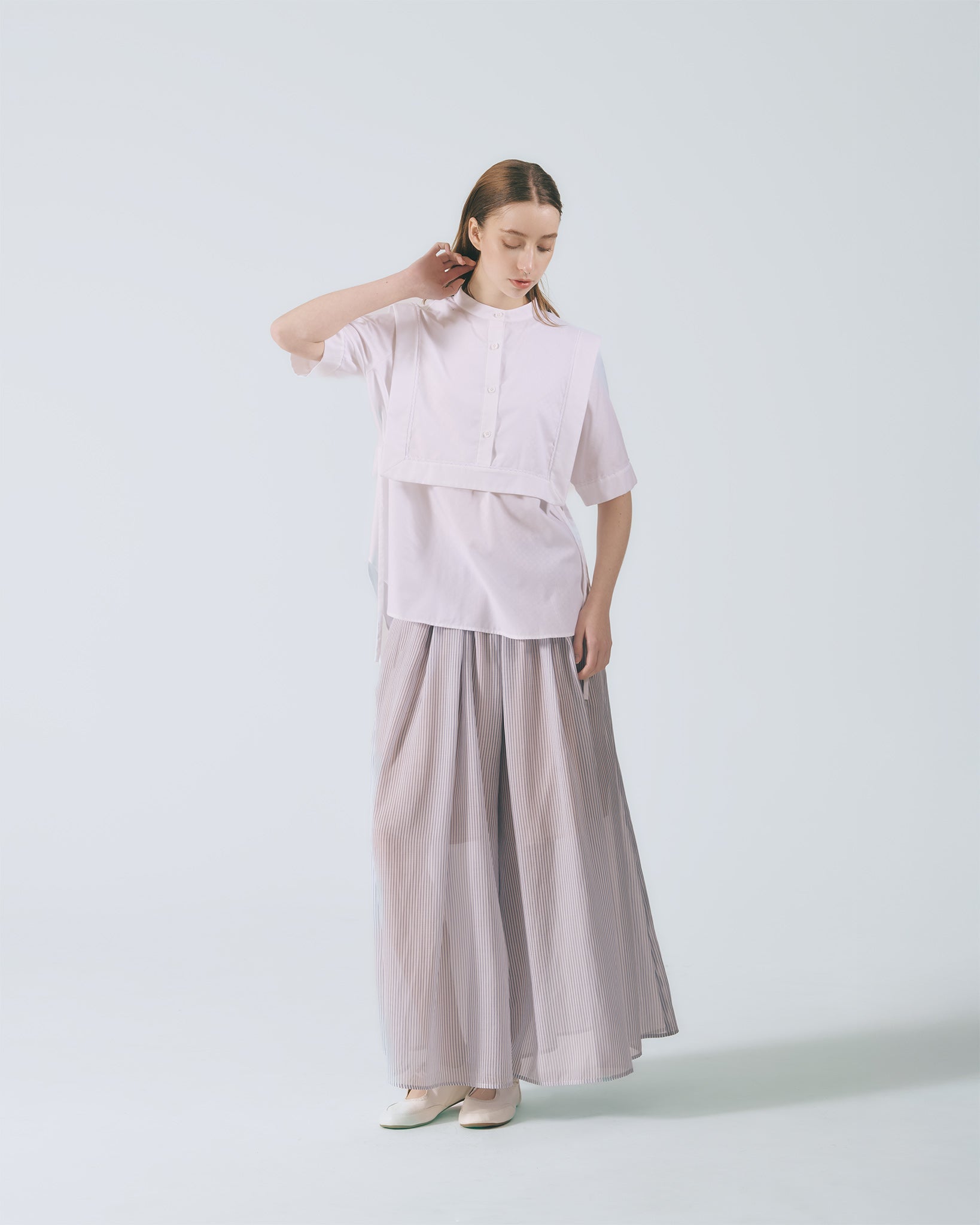 ケープカラー 2WAY半袖シャツ｜white 3
