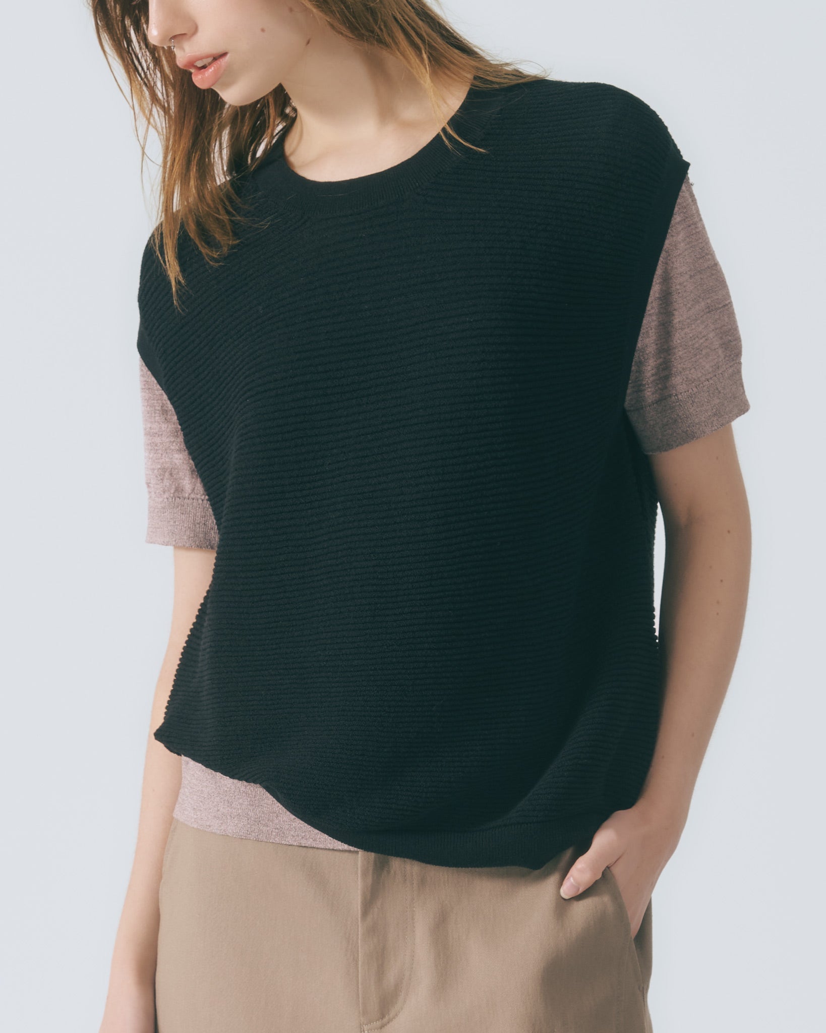 リブニットTシャツ｜pink grey 2