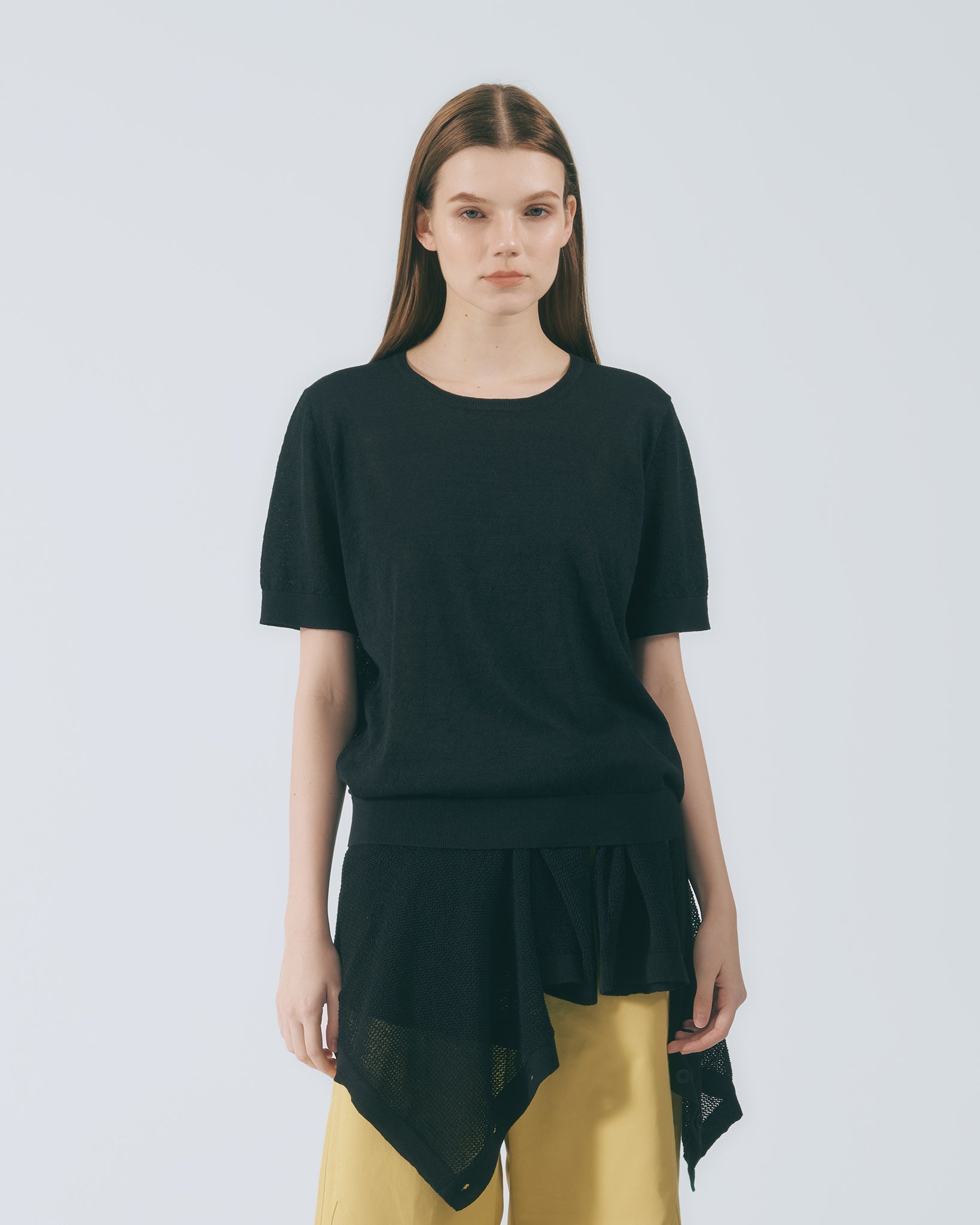 リブニットTシャツ｜black
