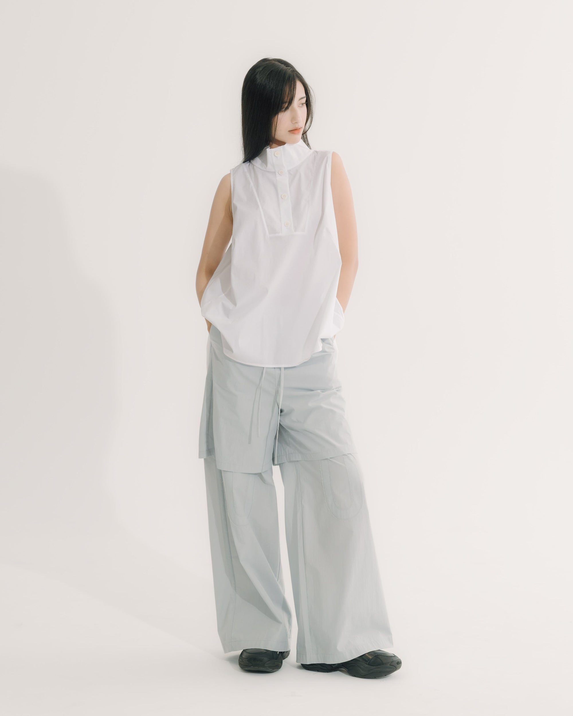 ドローストリング レイヤード風ワイドパンツ｜grey 4