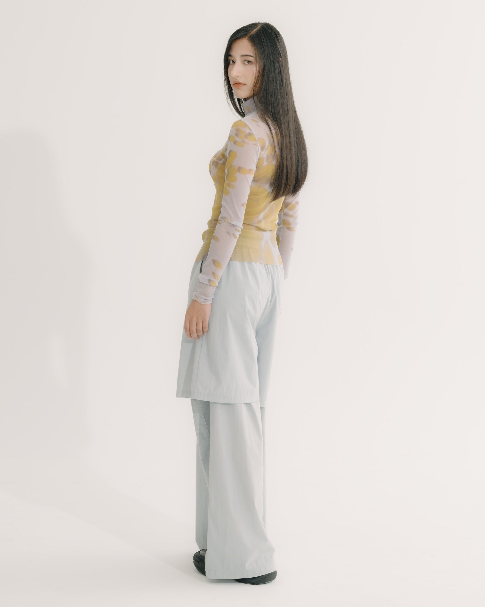 ドローストリング レイヤード風ワイドパンツ｜grey 9
