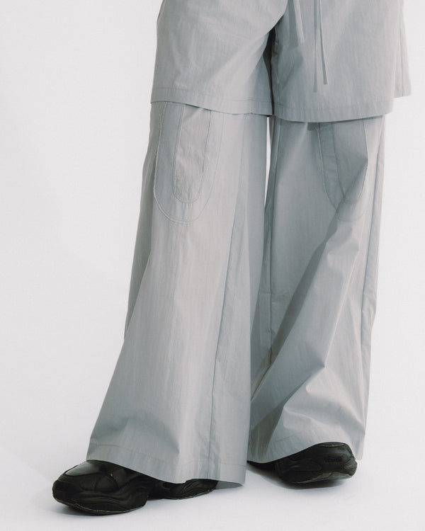 ドローストリング レイヤード風ワイドパンツ｜grey 2