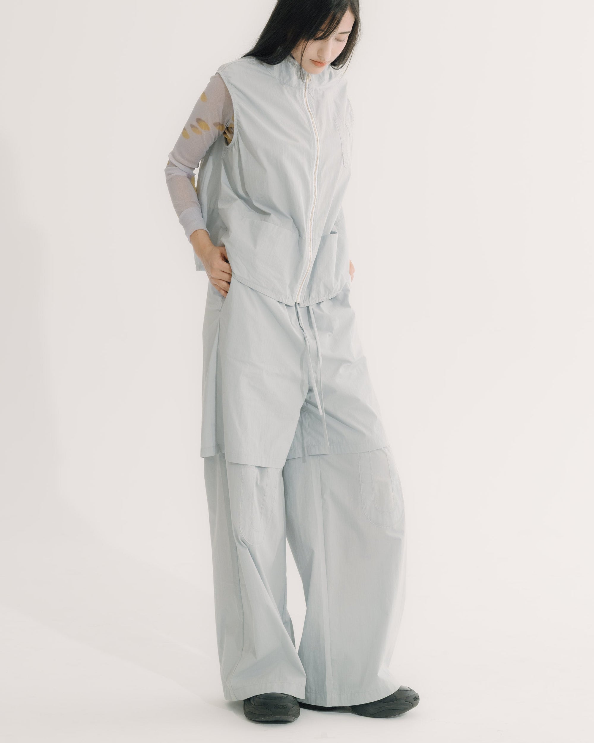 ドローストリング レイヤード風ワイドパンツ｜grey 3