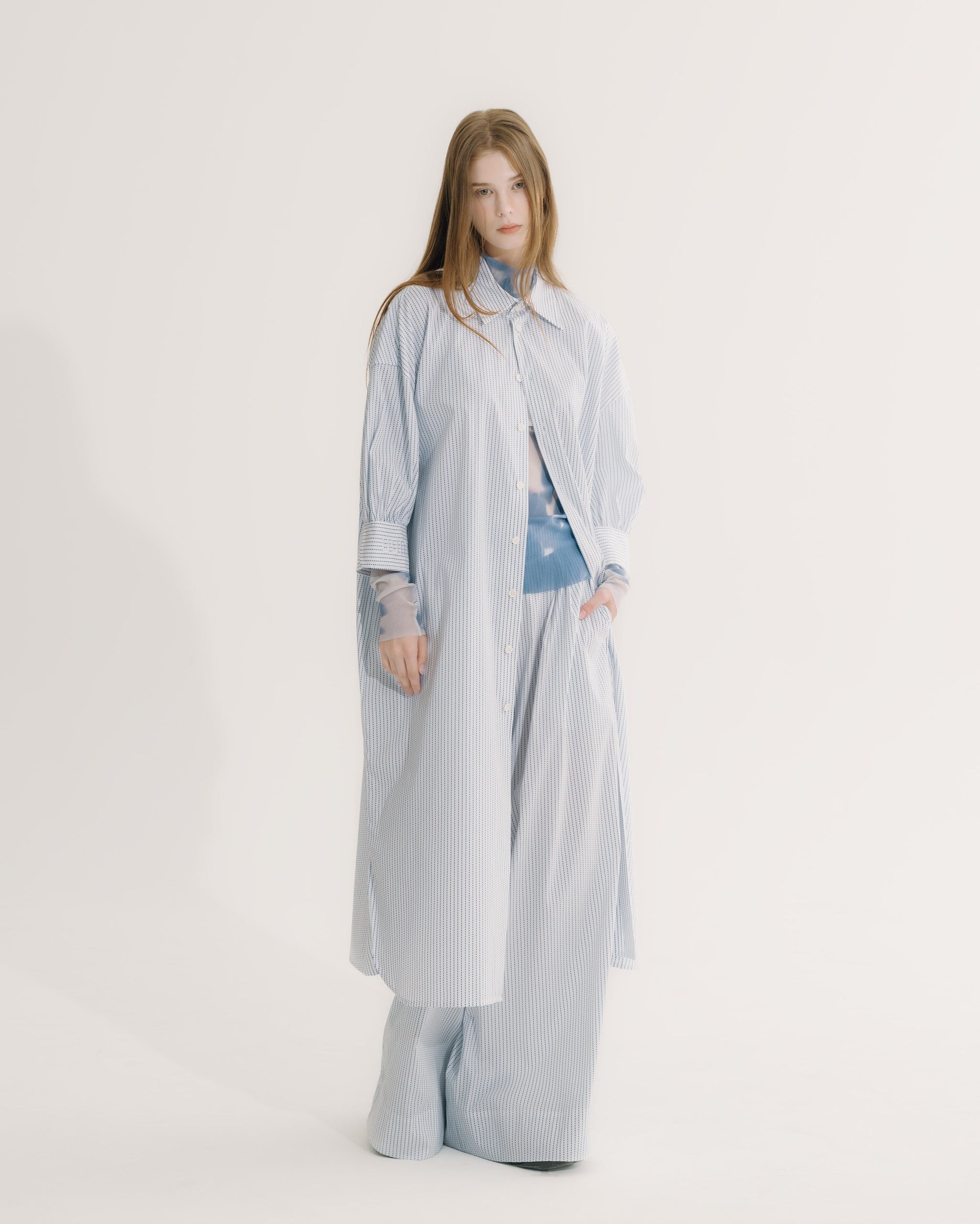 七分袖ボリュームスリーブ ロングシャツ