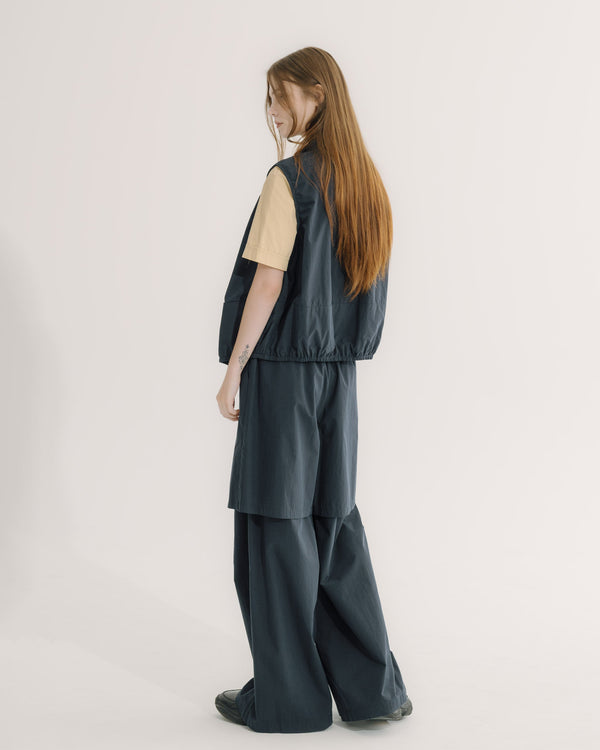 ドローストリング レイヤード風ワイドパンツ｜navy 7