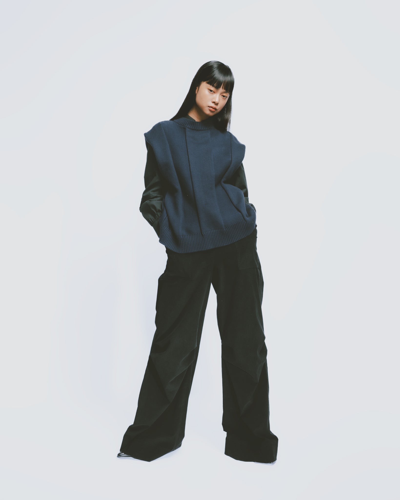 リブニットベスト｜Navy