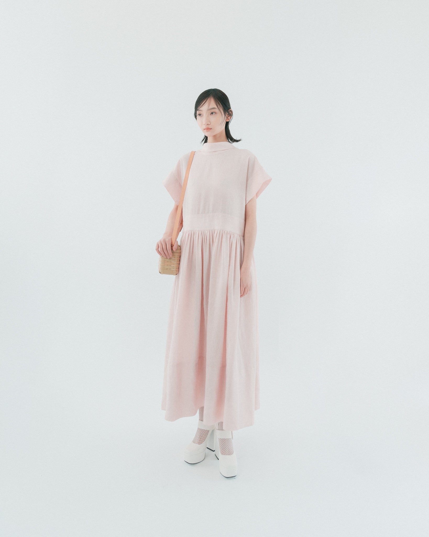 リネン フレンチスリーブ ワンピ｜pink 4