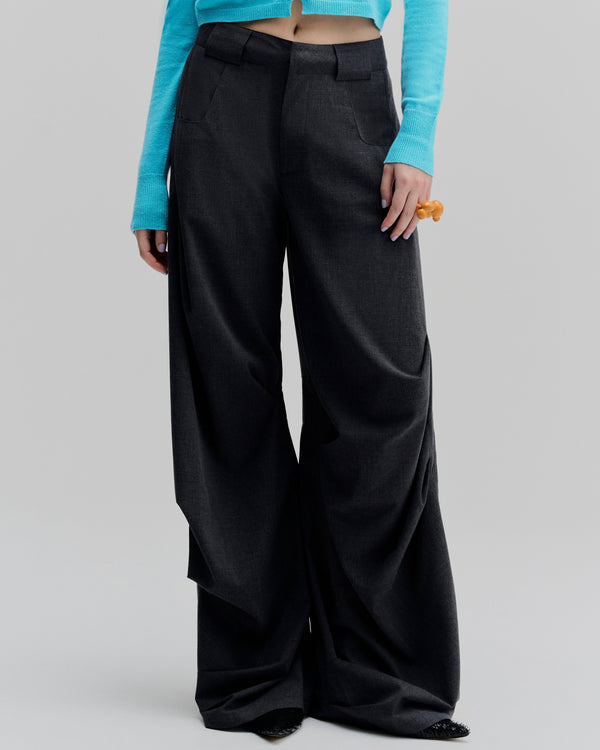 Structured High-Rise Pleated Pants | Dark Gray