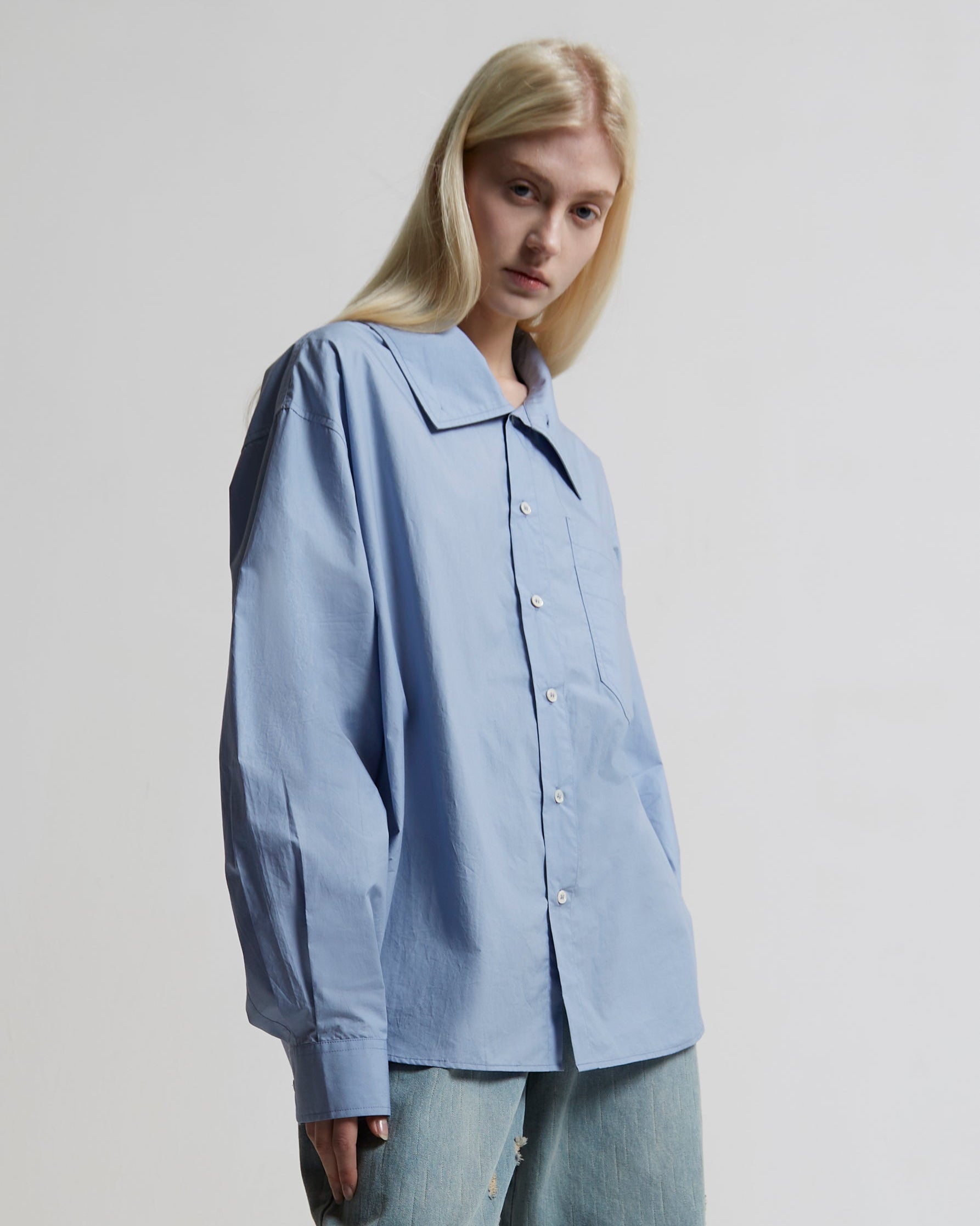Convertible Collar Shirt | Light Blue