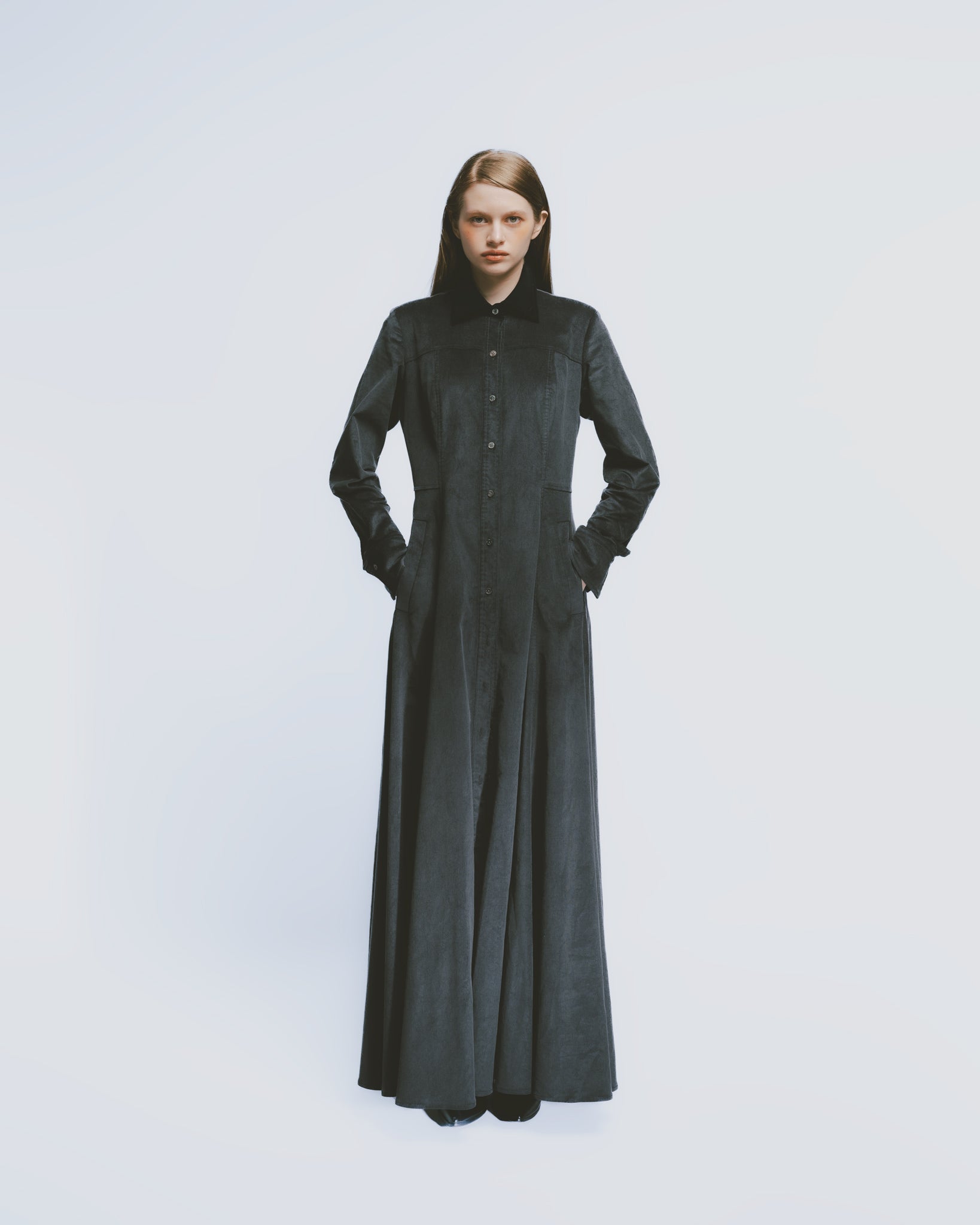 コーデュロイシャツカラードレス｜Gray