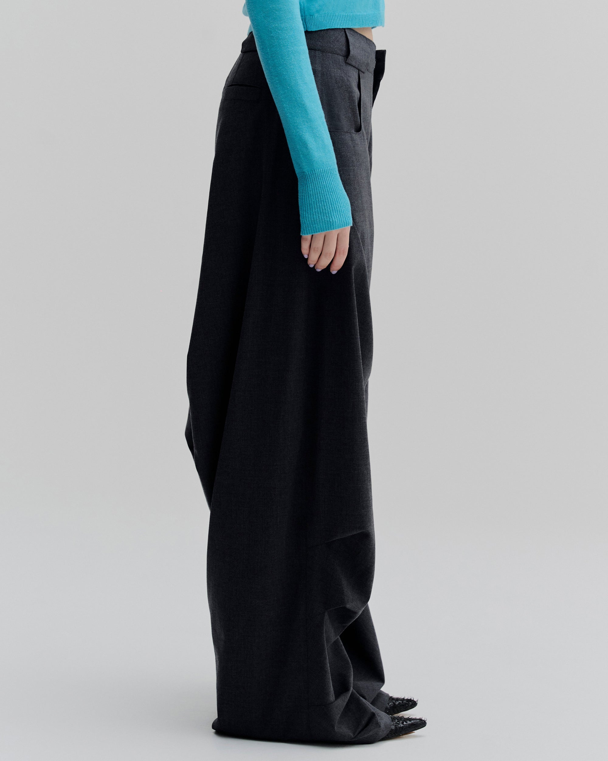 Structured High-Rise Pleated Pants | Dark Gray