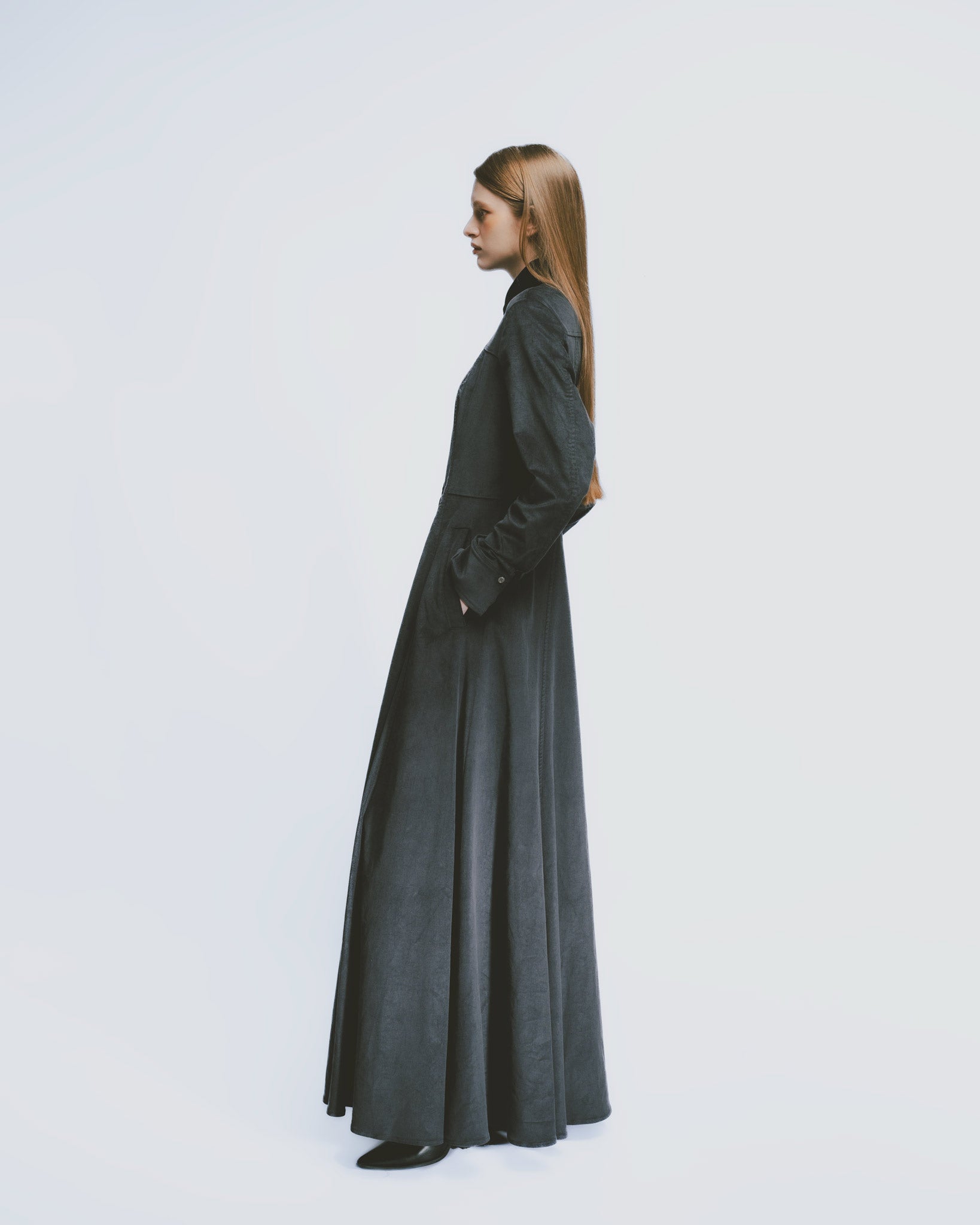 コーデュロイシャツカラードレス｜Gray