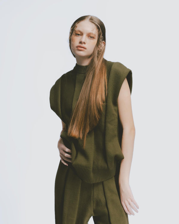 リブニットベスト｜Olive