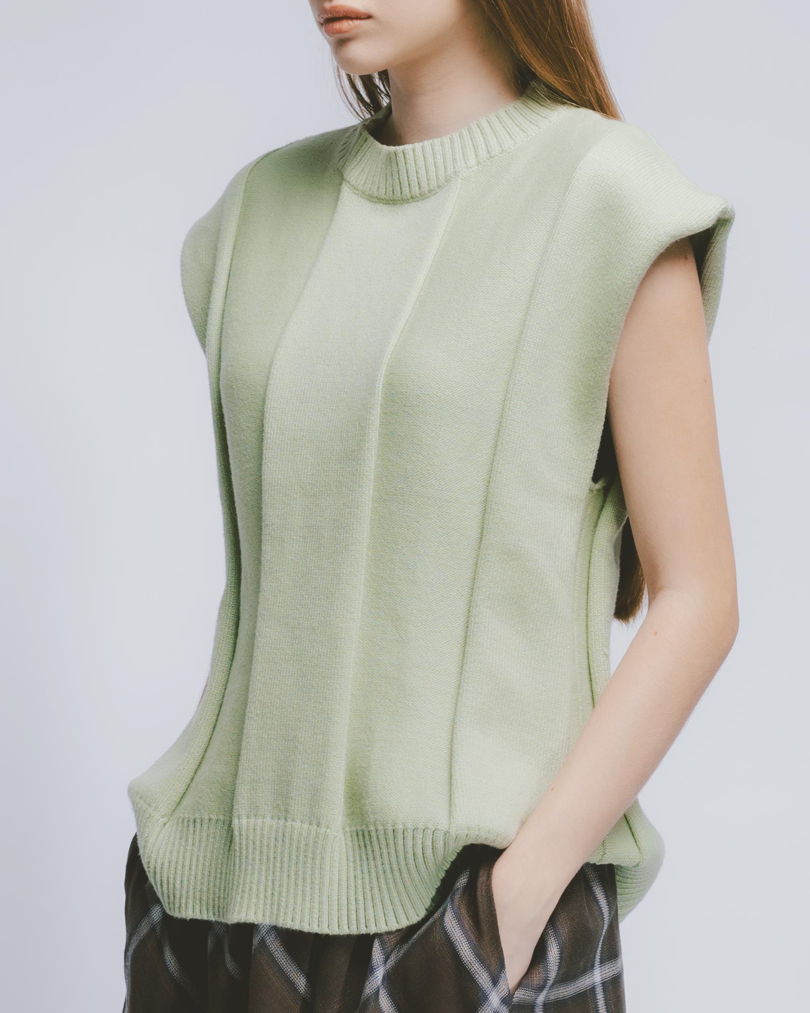 リブニットベスト｜Light Green