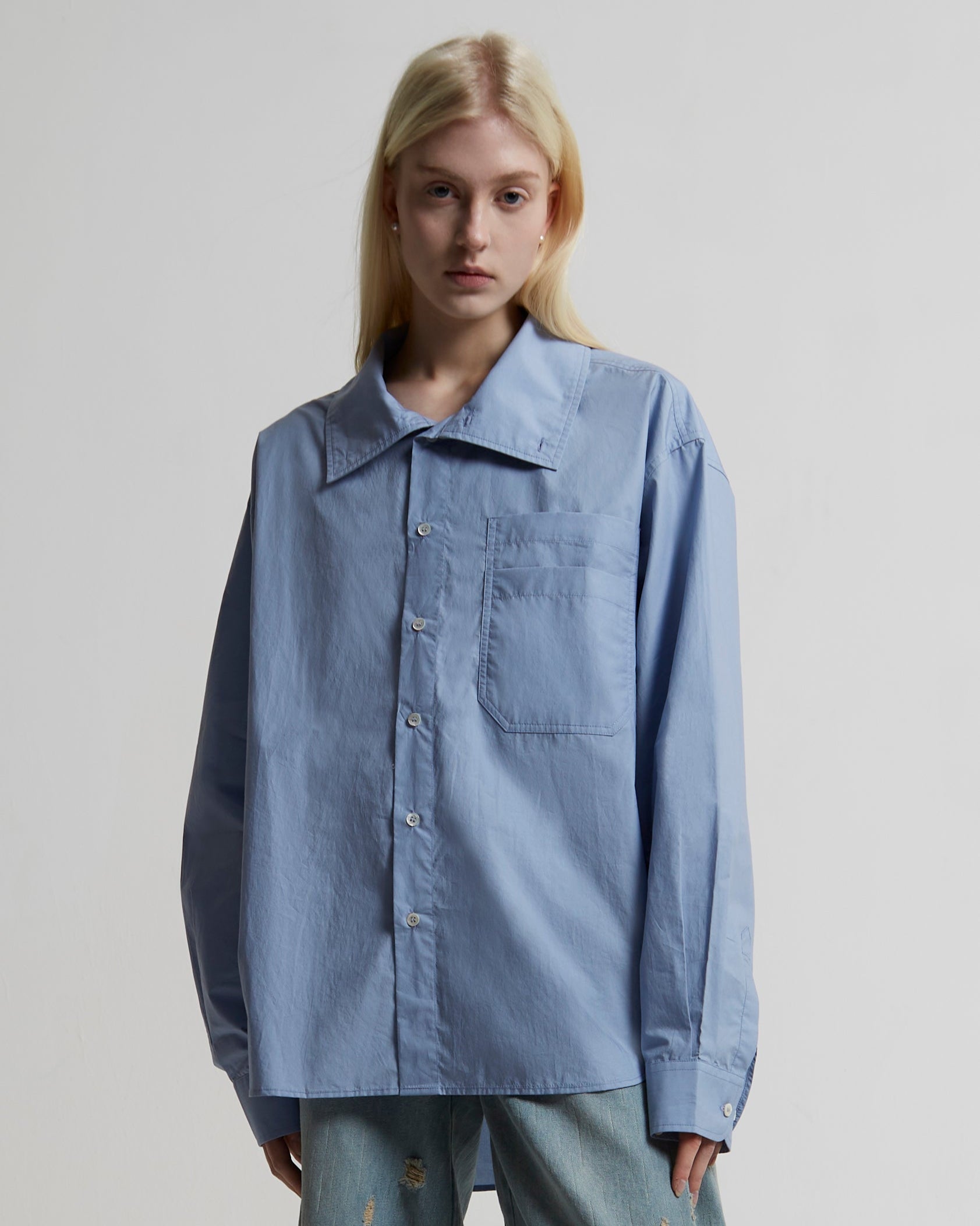 Convertible Collar Shirt | Light Blue