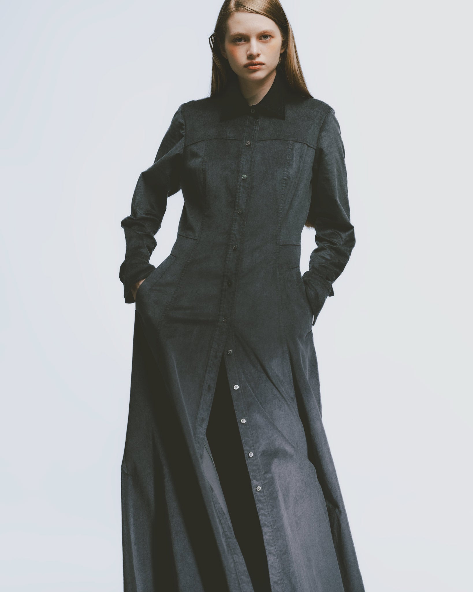 コーデュロイシャツカラードレス｜Gray
