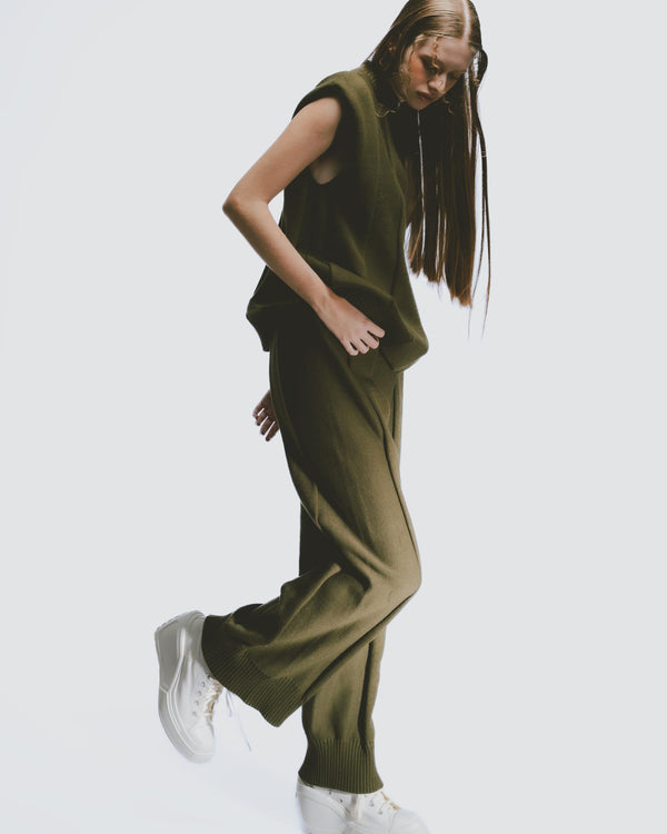 リブニットパンツ｜Olive