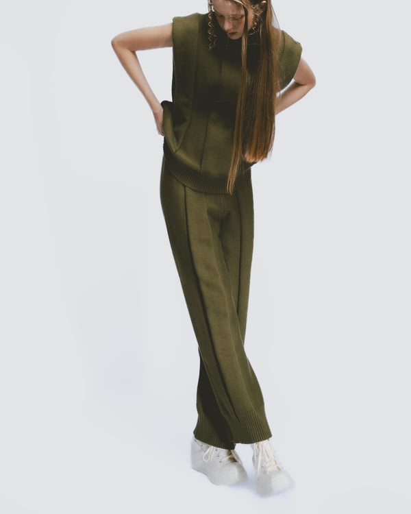 リブニットパンツ｜Olive