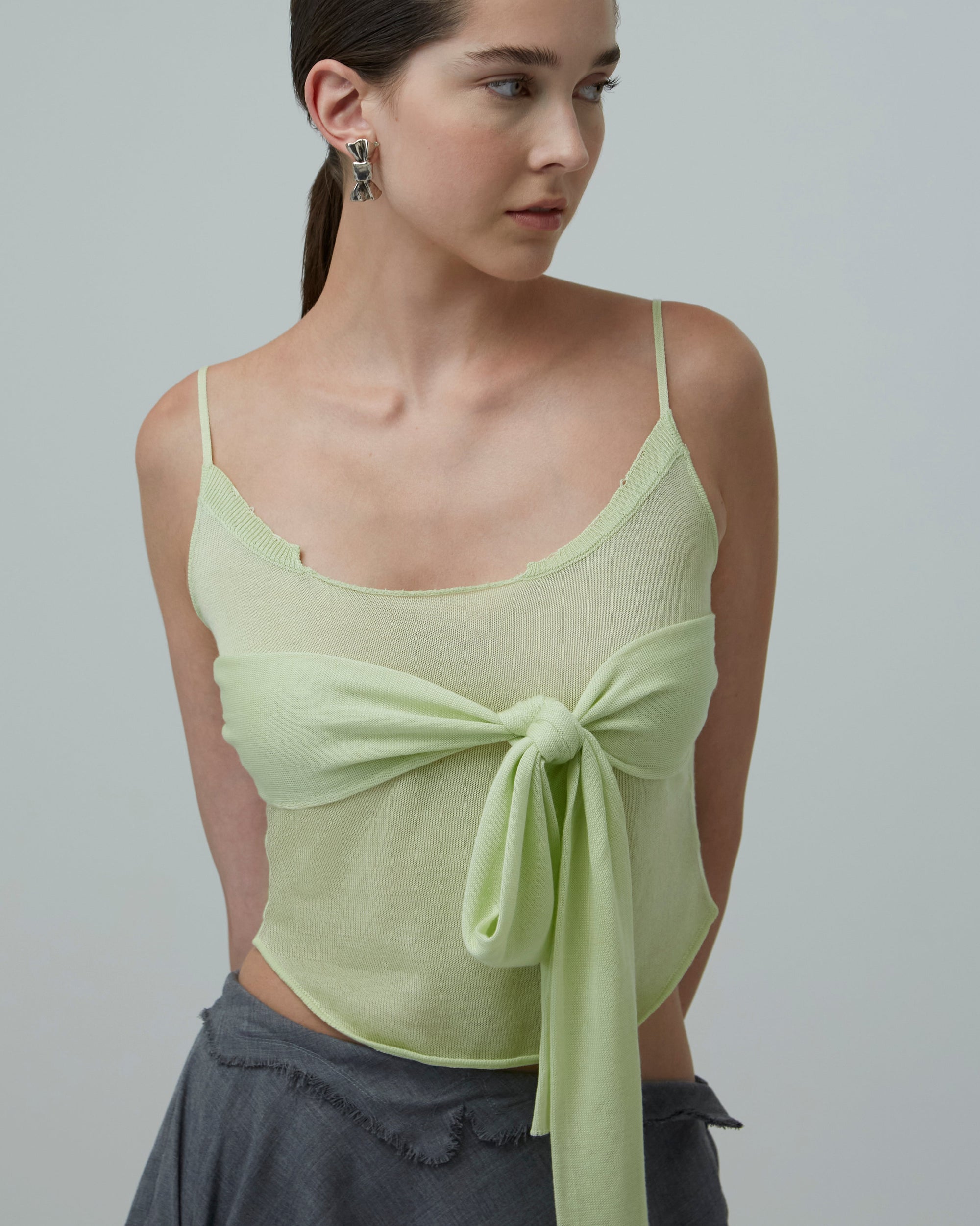 Tie-Front Knit Top | Pale Green