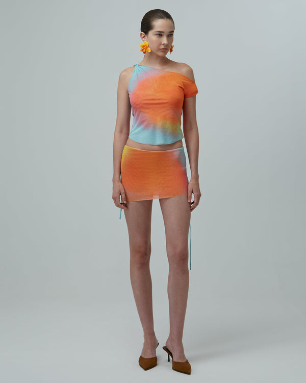 Ruched Mesh Mini Skirt