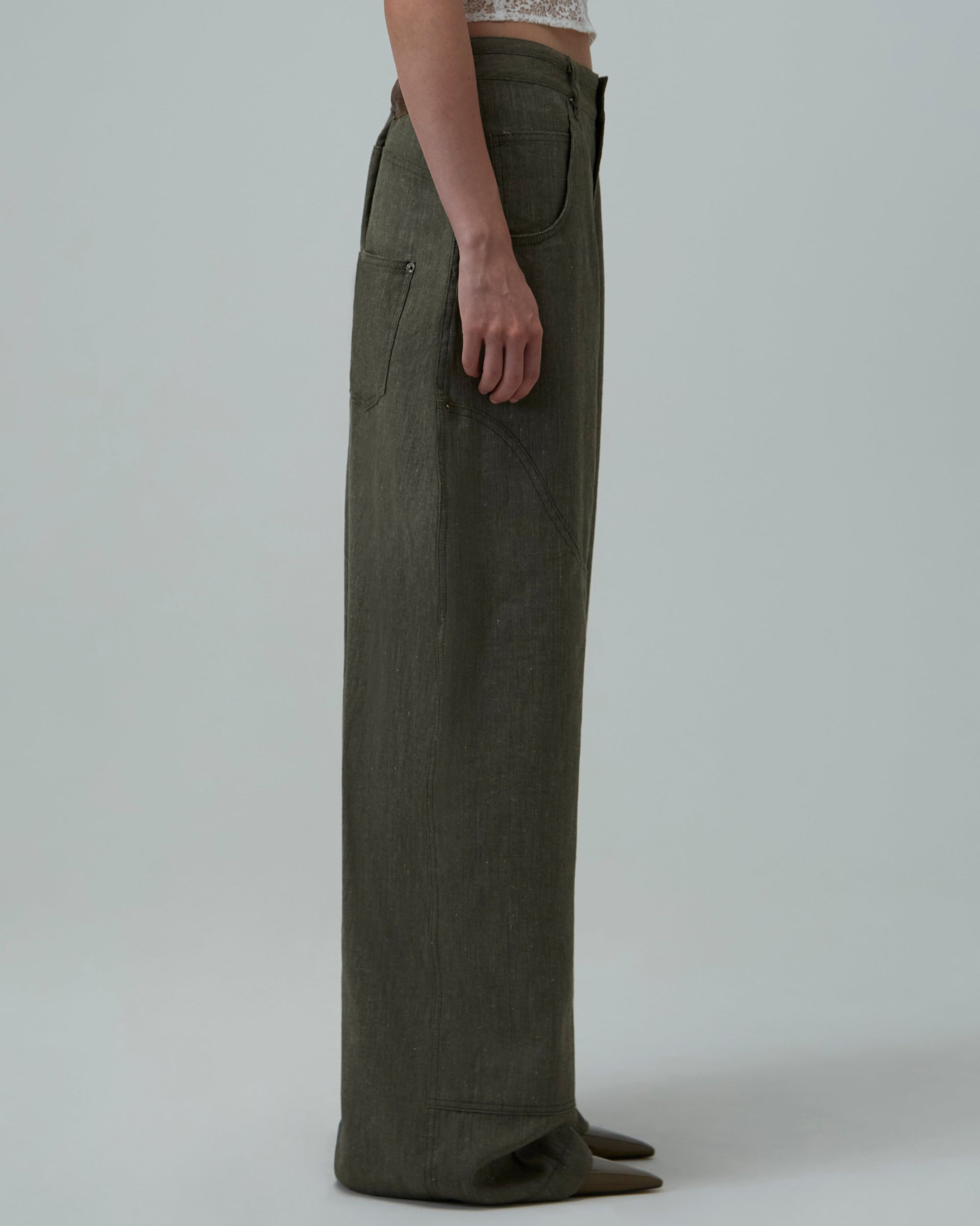 Linen Utility Wide-Leg Jeans | Green