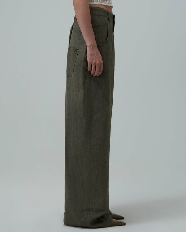 Linen Utility Wide-Leg Jeans | Green