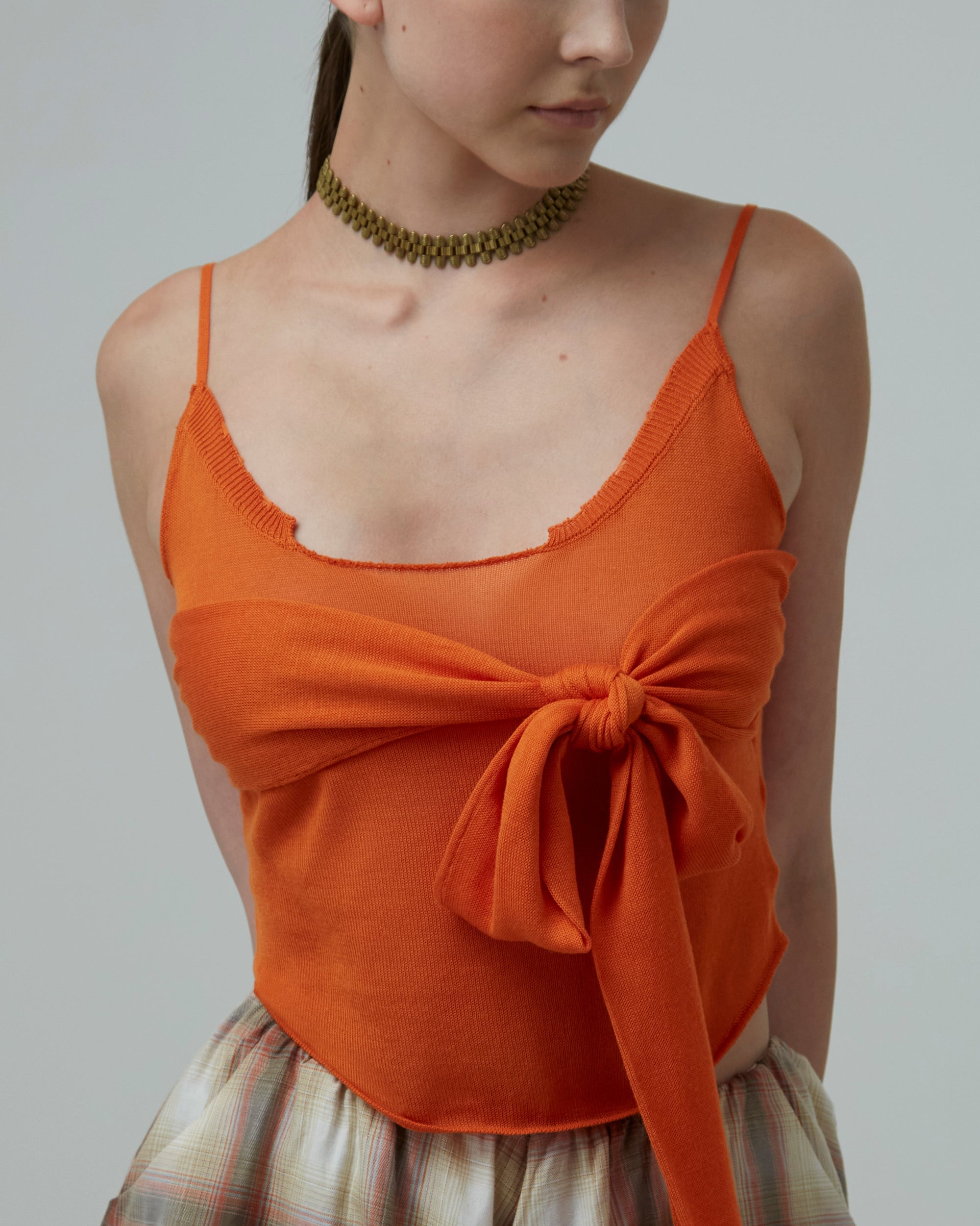 Tie-Front Knit Top | Orange