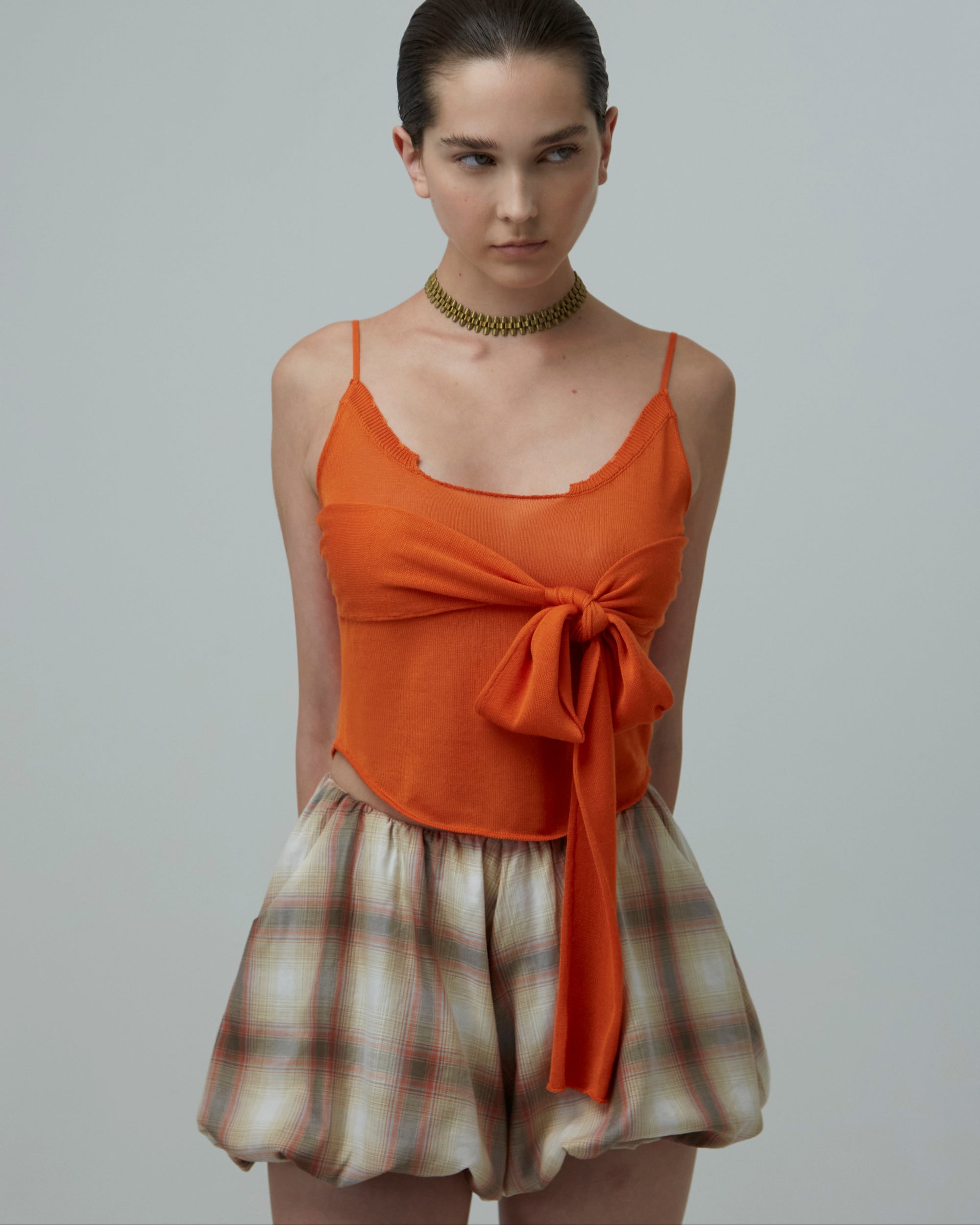 Tie-Front Knit Top | Orange