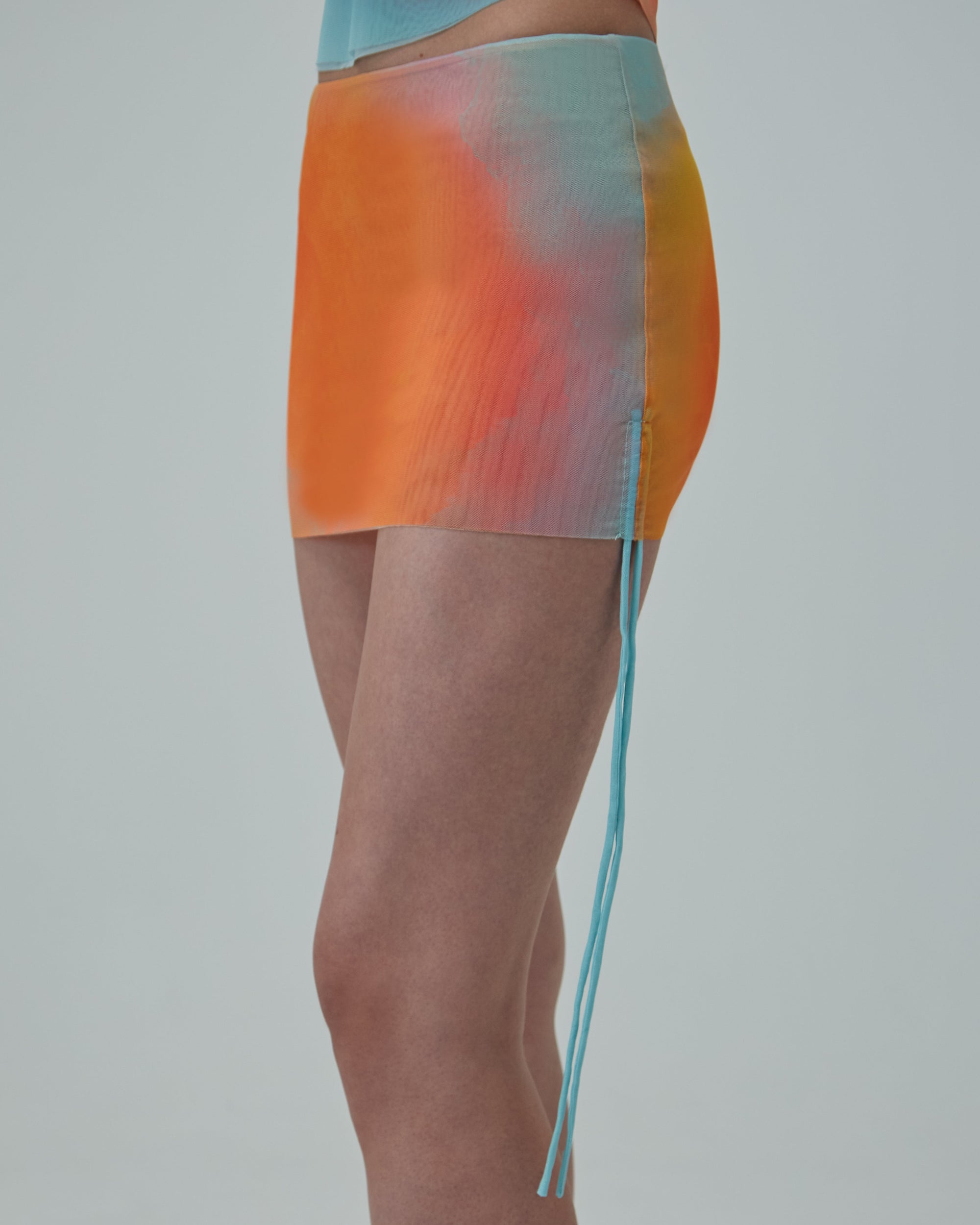 Ruched Mesh Mini Skirt