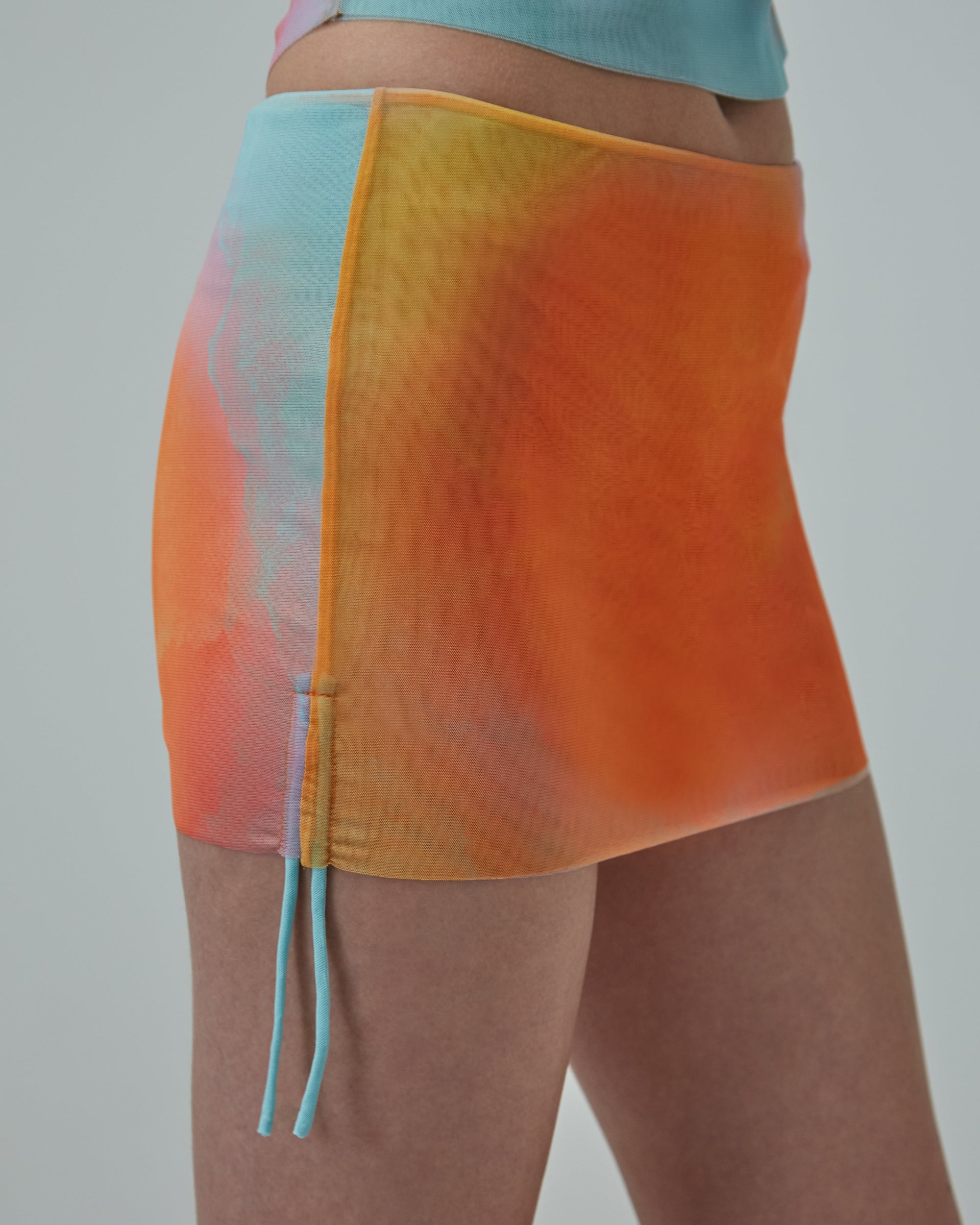 Ruched Mesh Mini Skirt