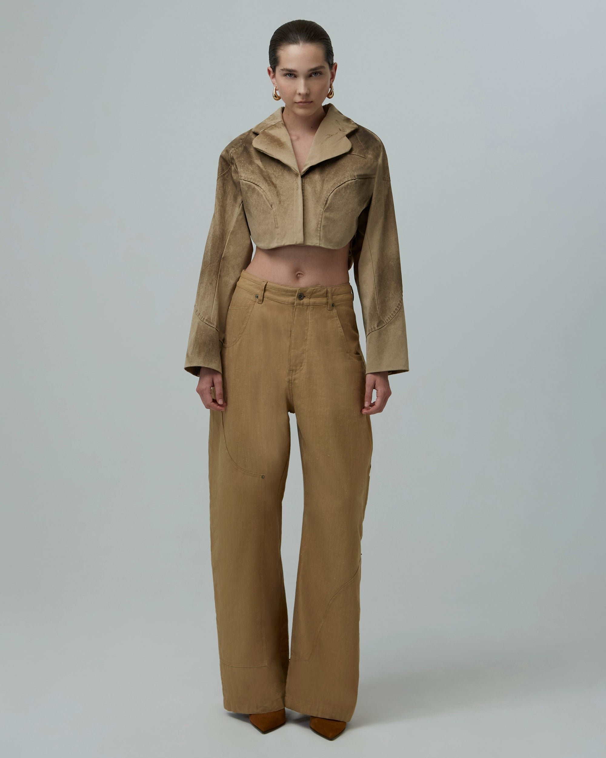 Linen Utility Wide-Leg Jeans | Khaki