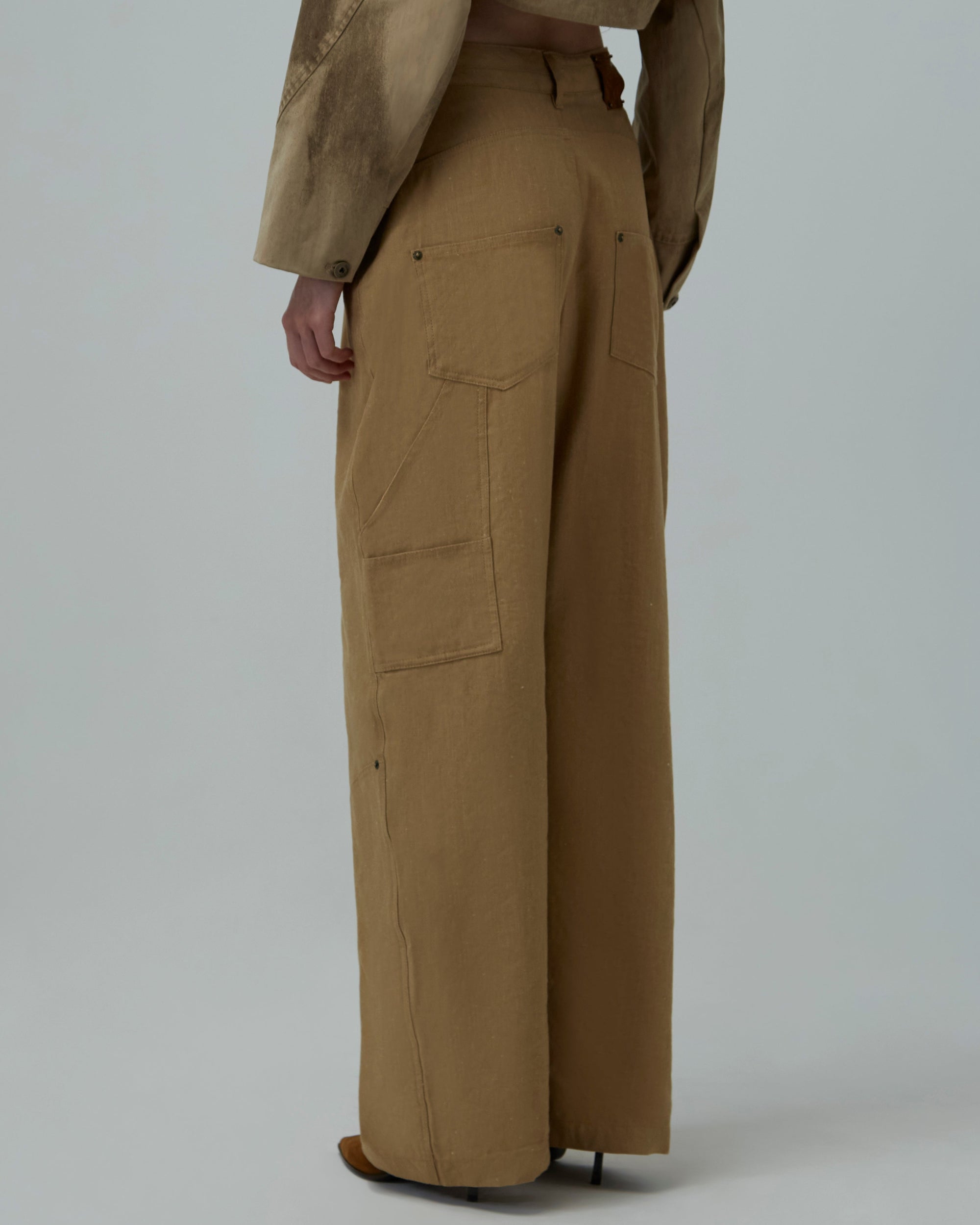 Linen Utility Wide-Leg Jeans | Khaki