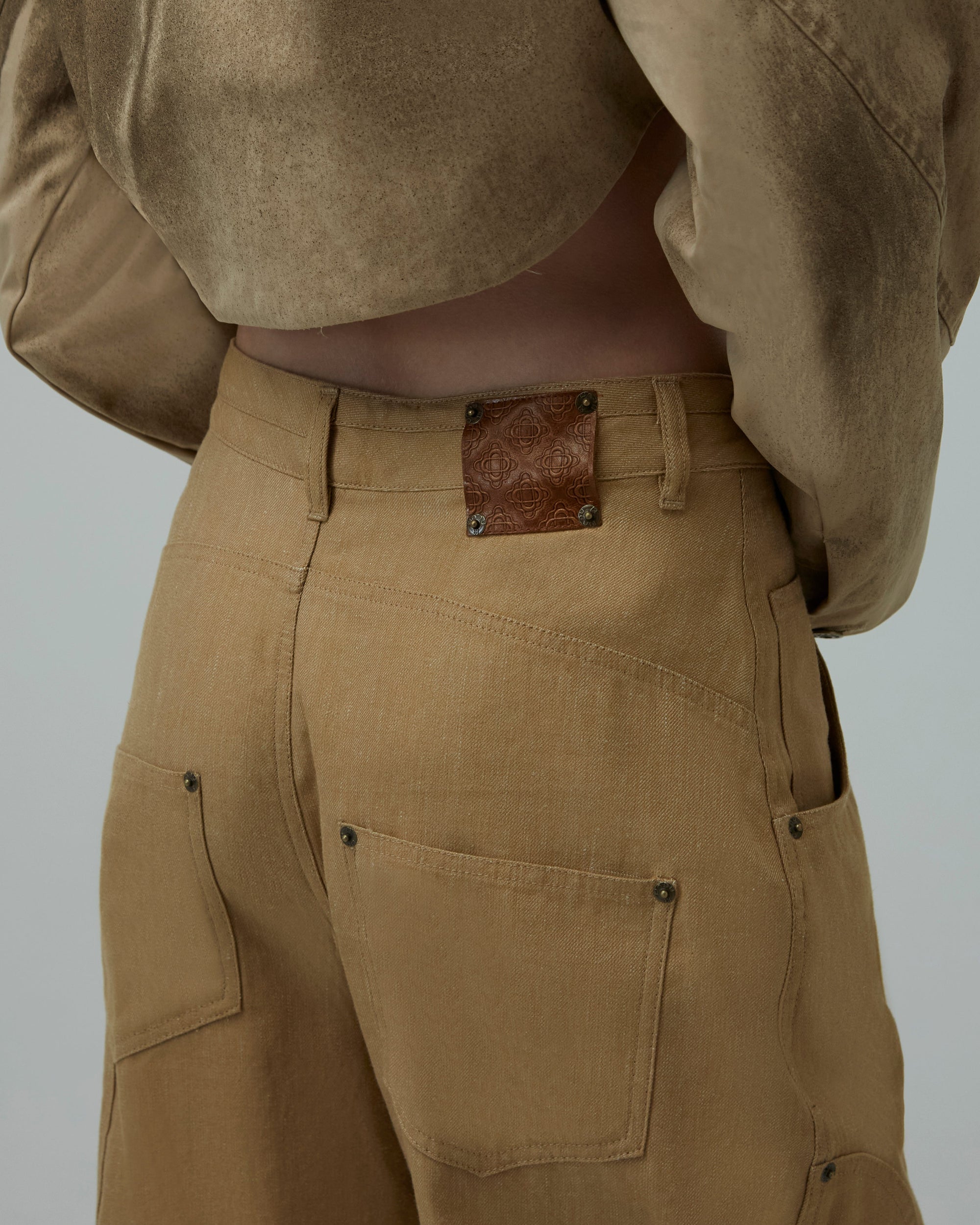 Linen Utility Wide-Leg Jeans | Khaki