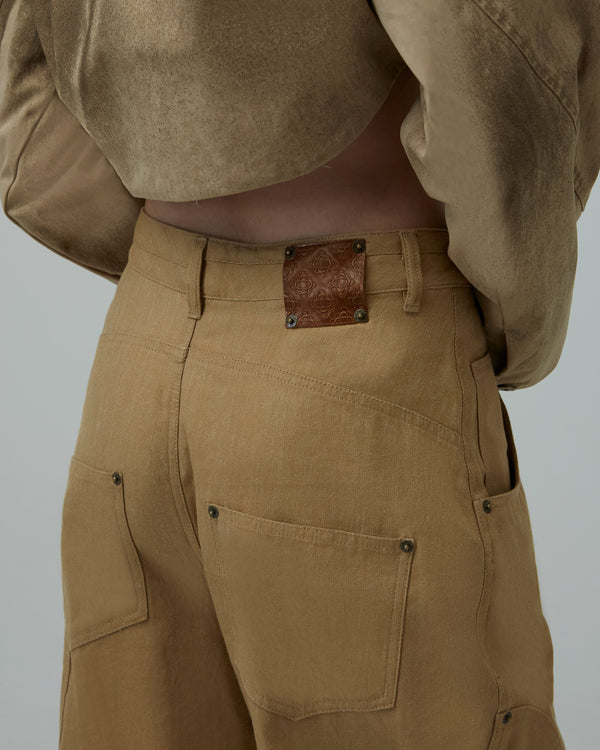 Linen Utility Wide-Leg Jeans | Khaki