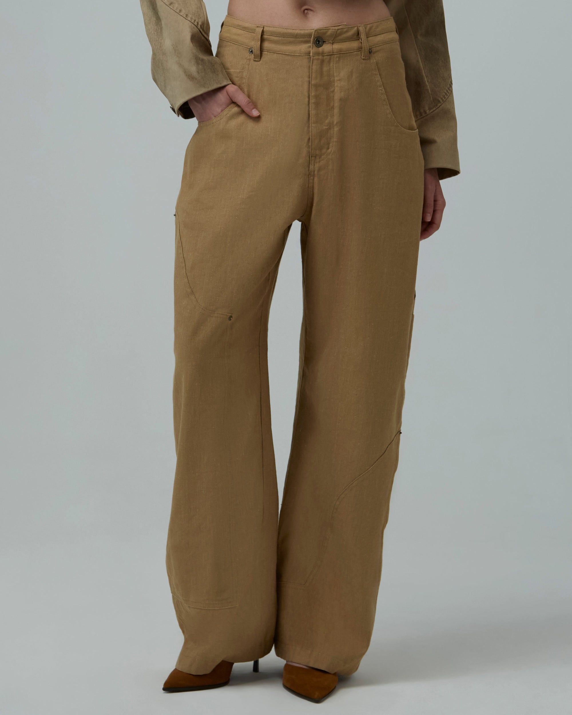 Linen Utility Wide-Leg Jeans | Khaki