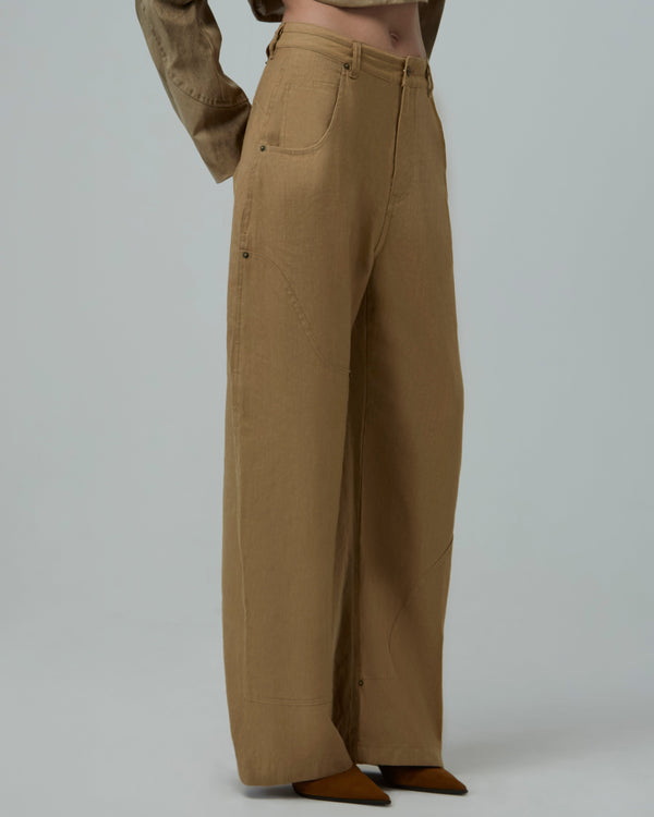 Linen Utility Wide-Leg Jeans | Khaki