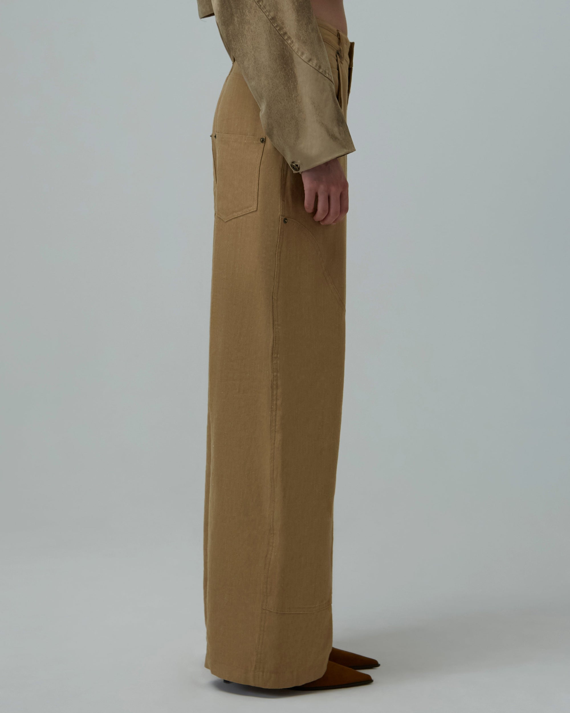 Linen Utility Wide-Leg Jeans | Khaki