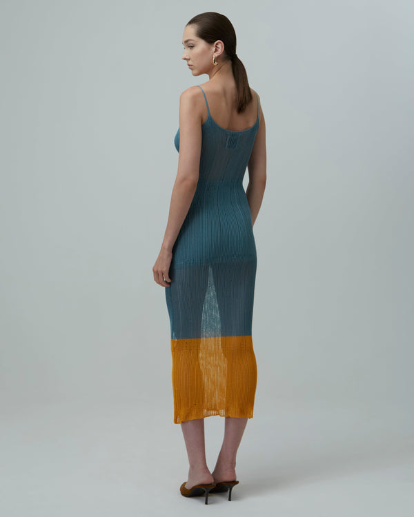 Sheer Knit Midi Dress | Teal & Orange