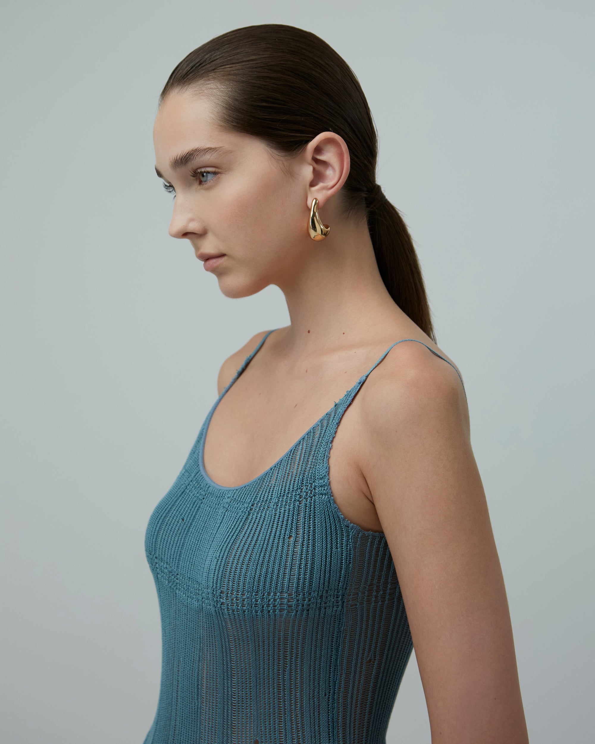 Sheer Knit Midi Dress | Teal & Orange