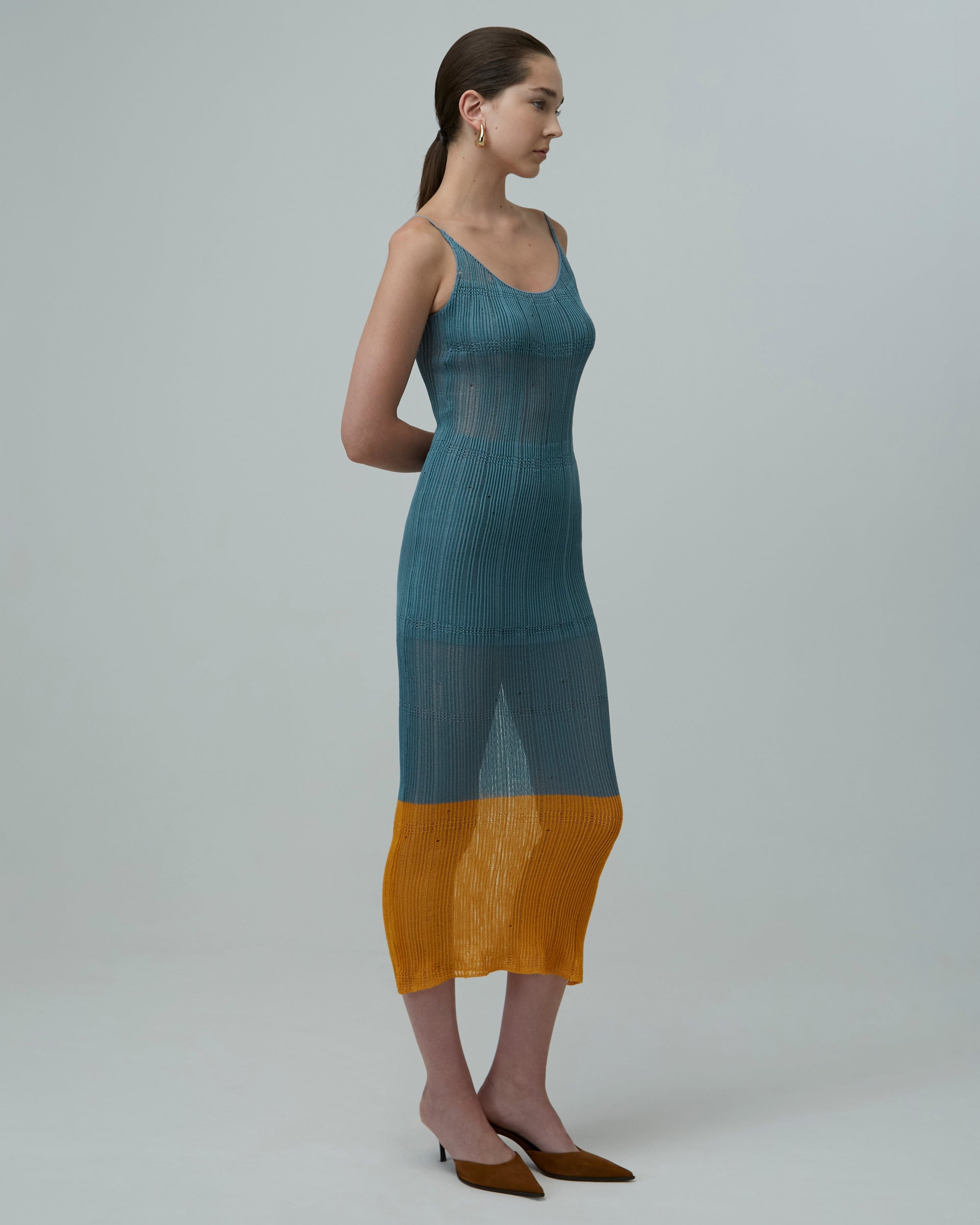 Sheer Knit Midi Dress | Teal & Orange
