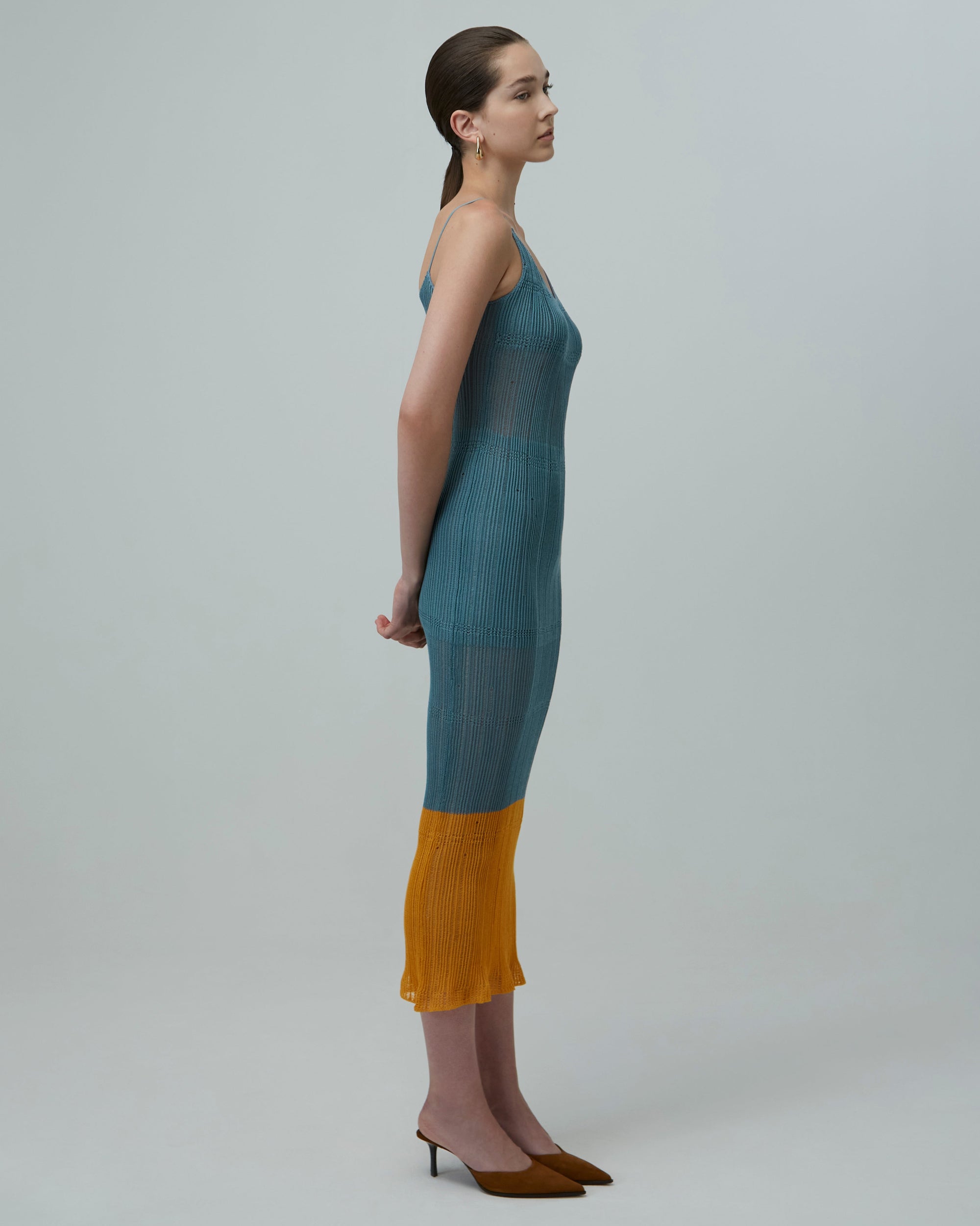 Sheer Knit Midi Dress | Teal & Orange