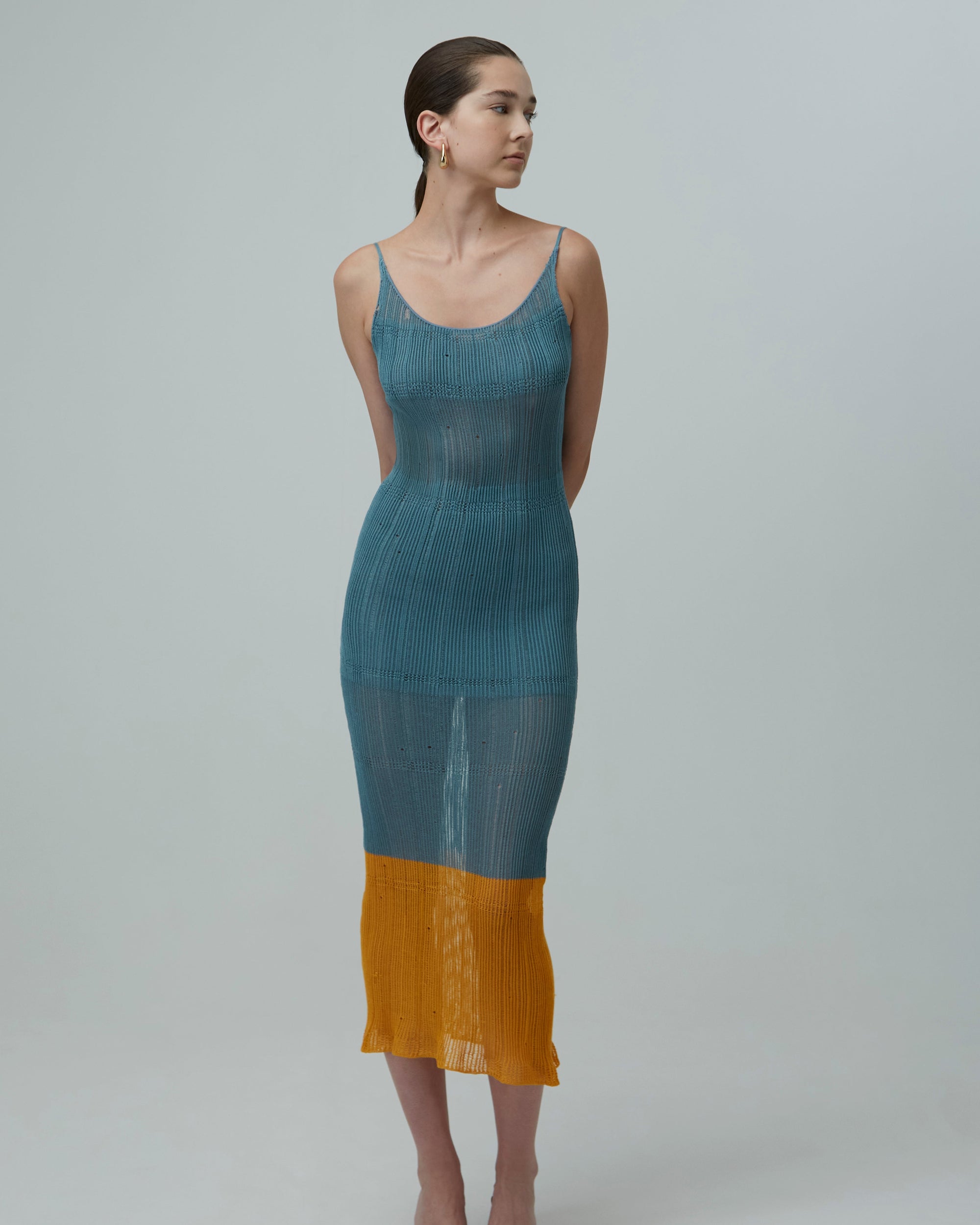 Sheer Knit Midi Dress | Teal & Orange
